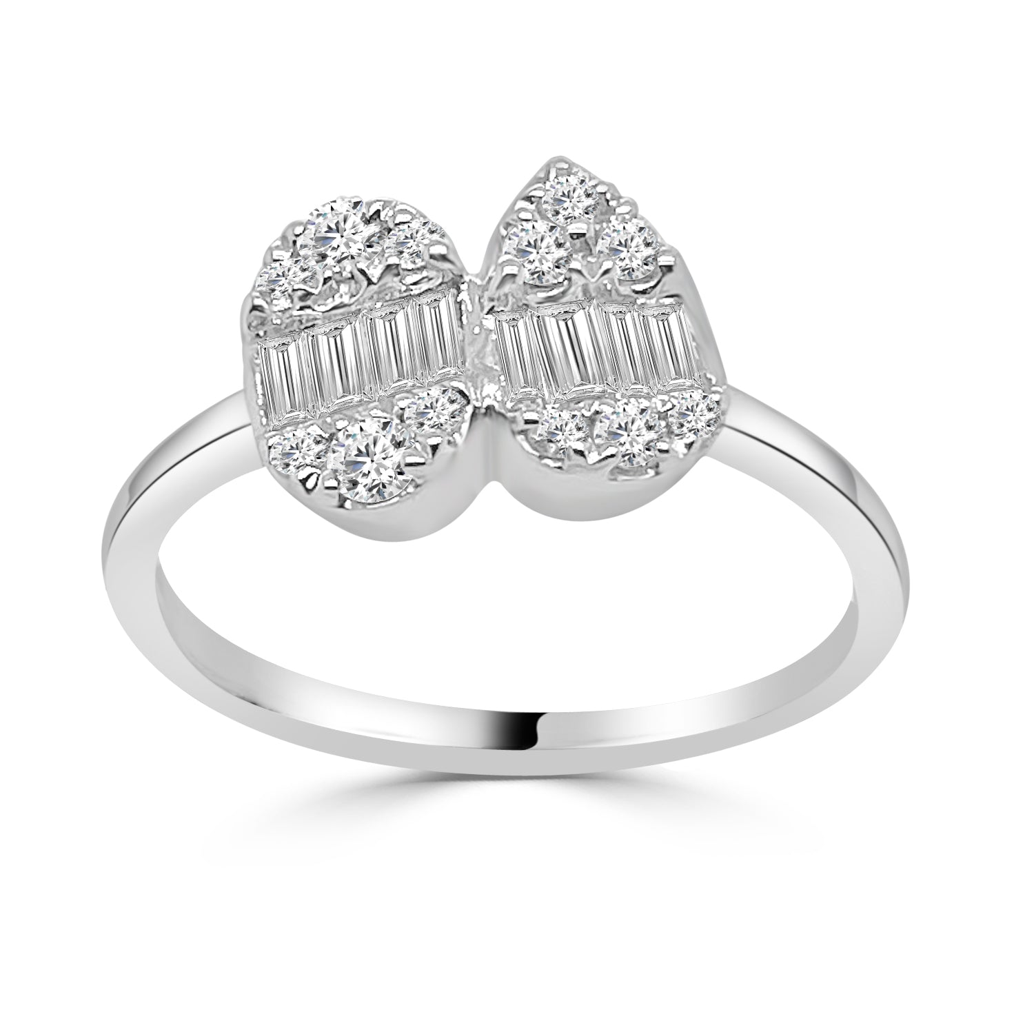 18 Karat White Gold Mosaic Ring with Pear and Oval Natural Diamond (0.53 ct)