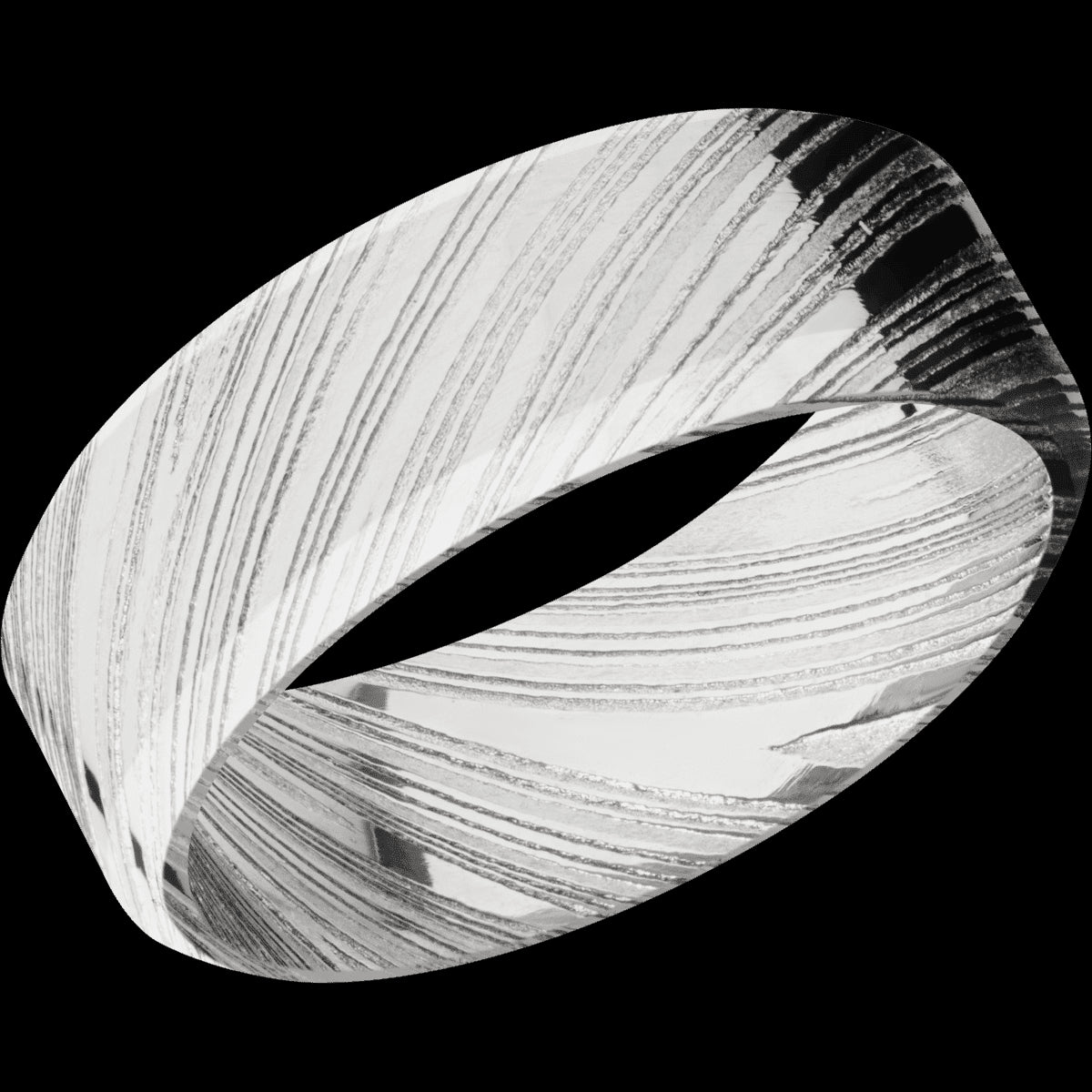Damascus Steel Wedding Band with Polished Woodgrain Finish, Size 10