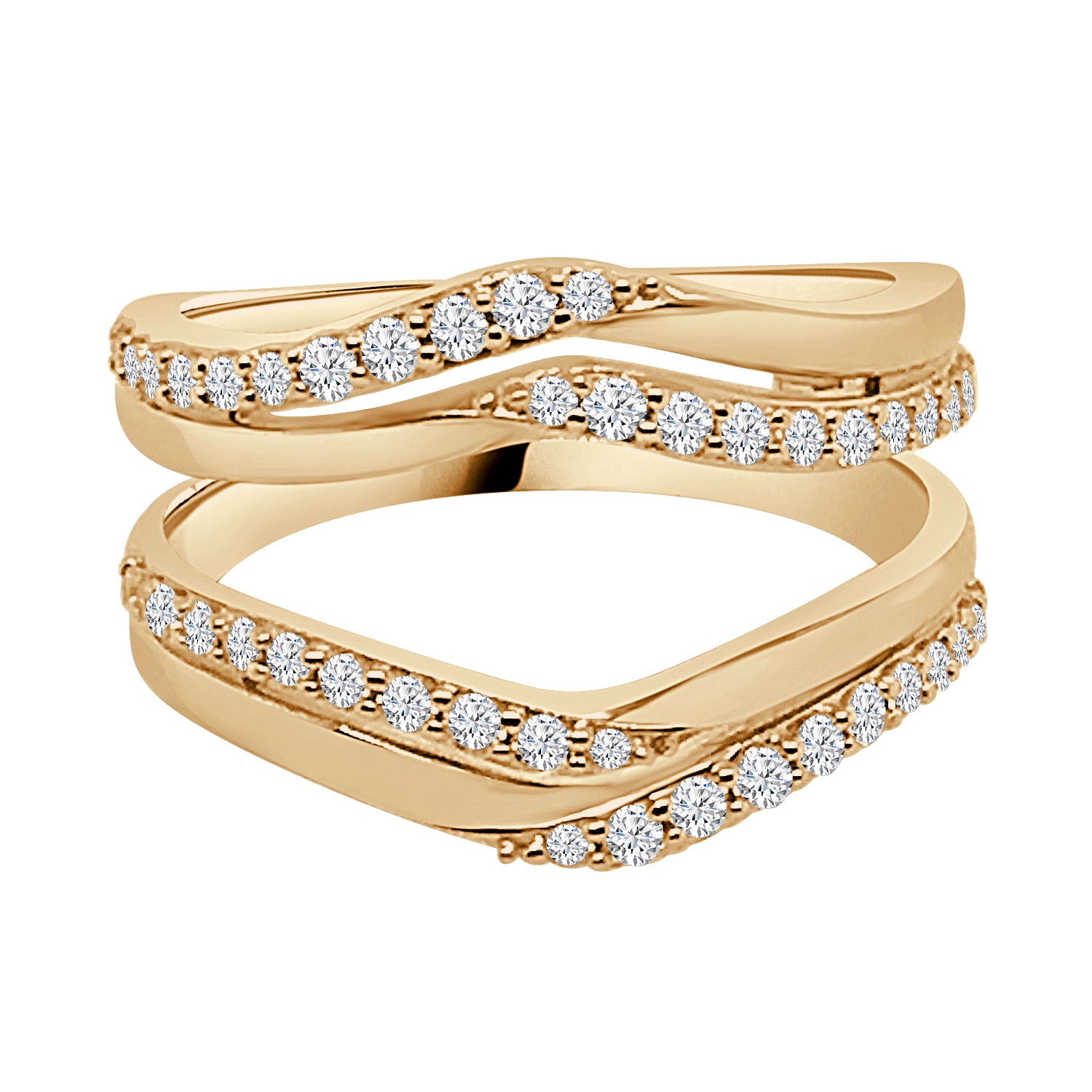 14K Yellow Gold Wedding Band with Double Row Twist Angle Prong Set Natural Diamonds (0.50 ct)