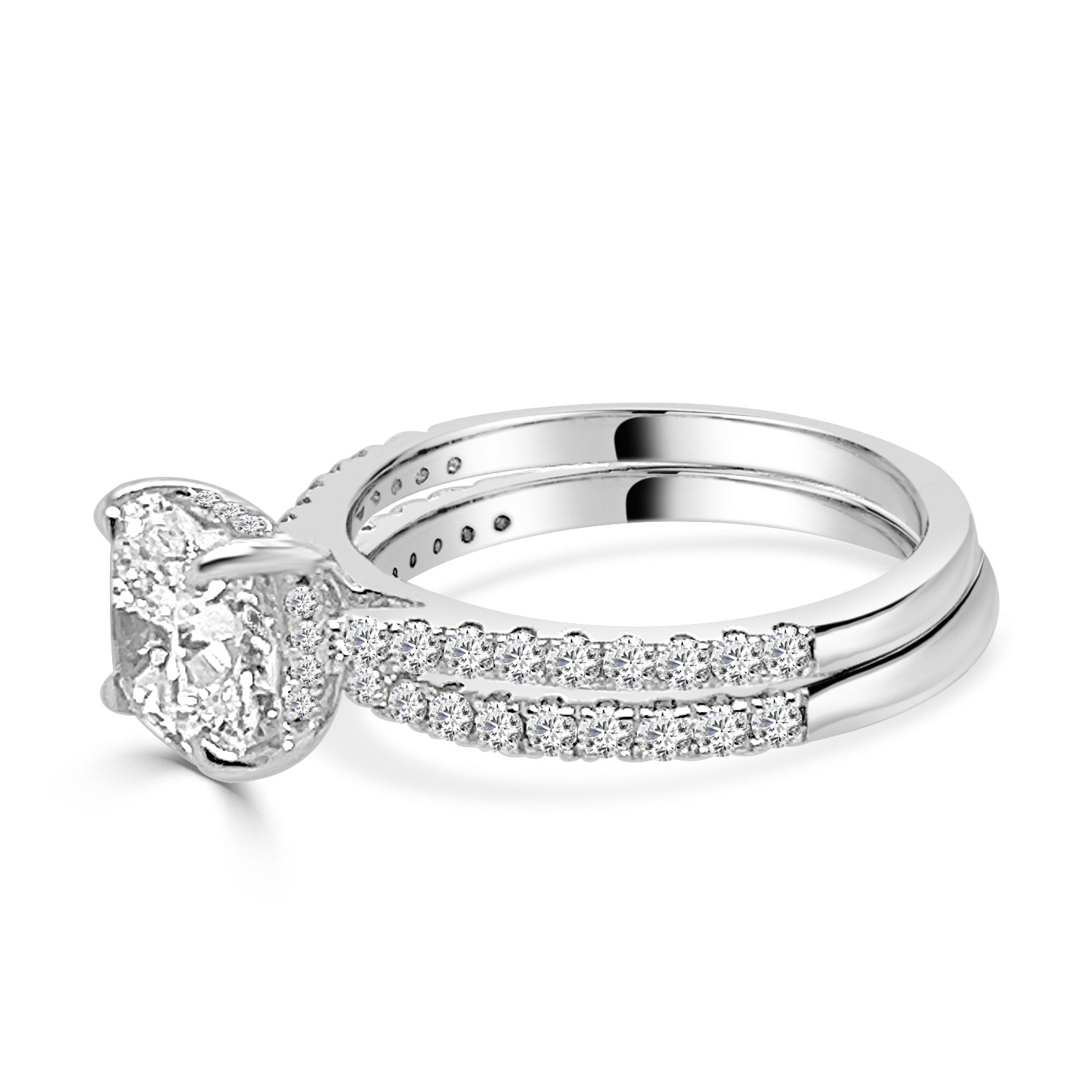 14K White Gold Lab Diamond Wedding Set - Cushion Shape 2.00 Carats