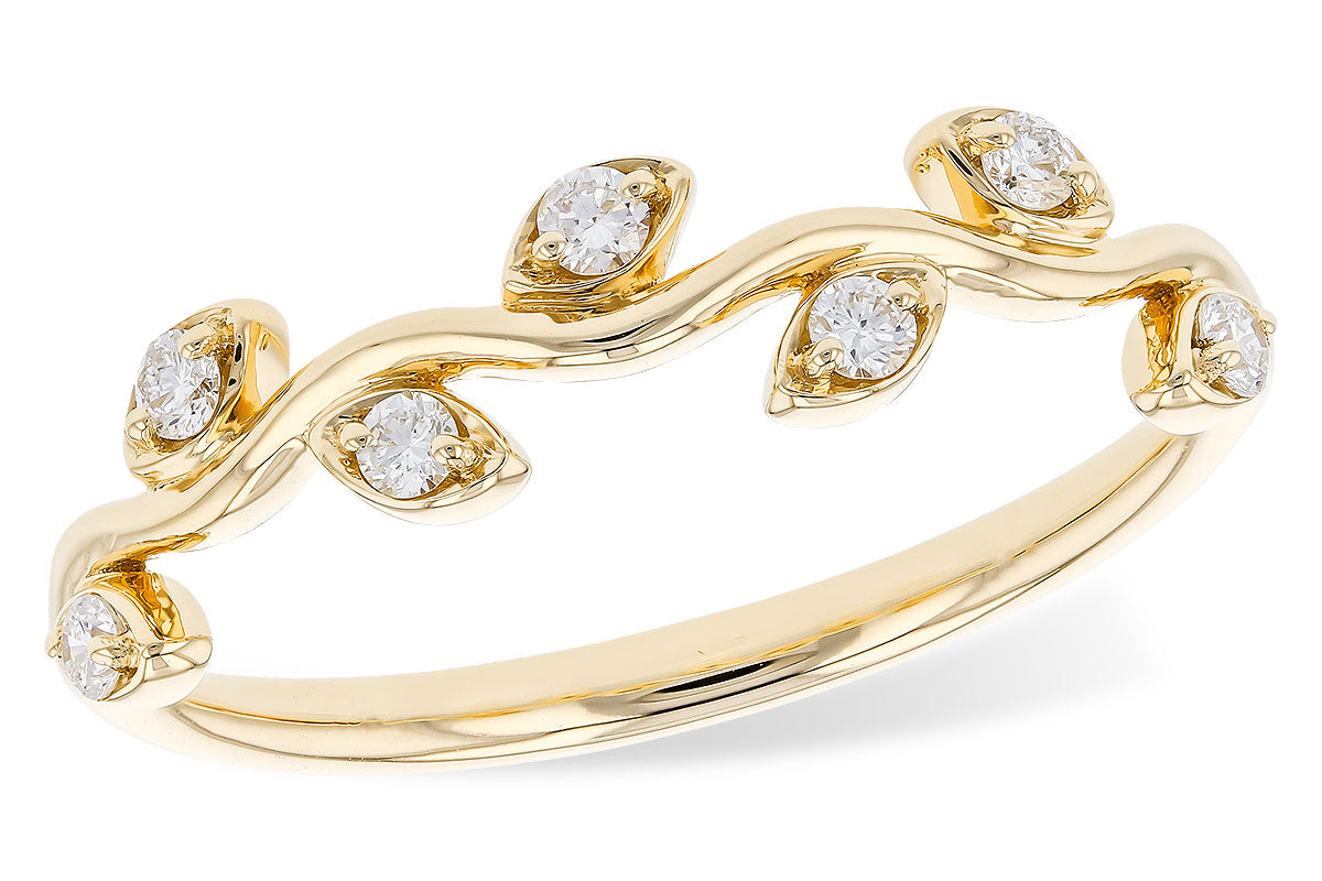 14K Yellow Gold Vine Band Ring with Natural Round 0.14ct Diamond