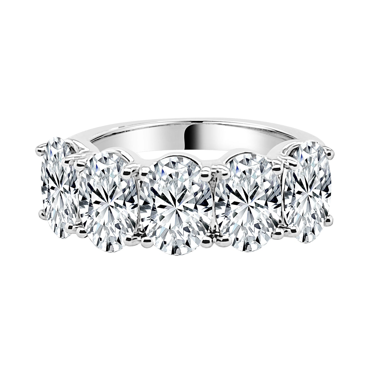 5 Stone Oval Lab Diamond Wedding Band in 14 Karat White Gold (3.50 carats)