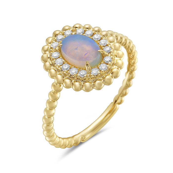 Opal Oval Beaded Ring in 14 Karat Yellow Gold - 0.48 ct