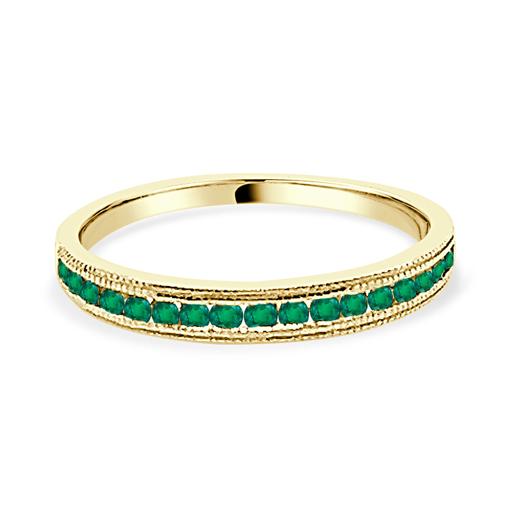 10K Yellow Gold Channel Set Emerald Ring - Round 0.33ct Band