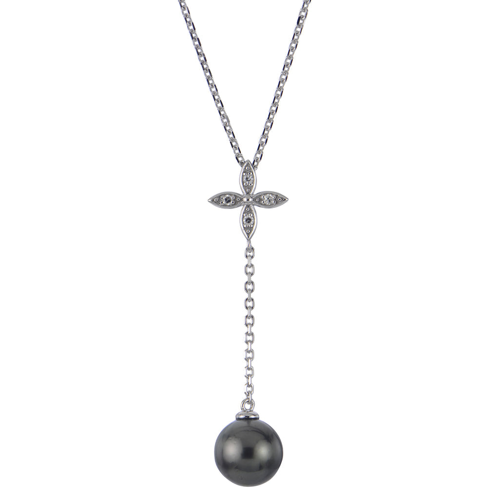 Floral Bloom Pearl Necklace in Sterling Silver