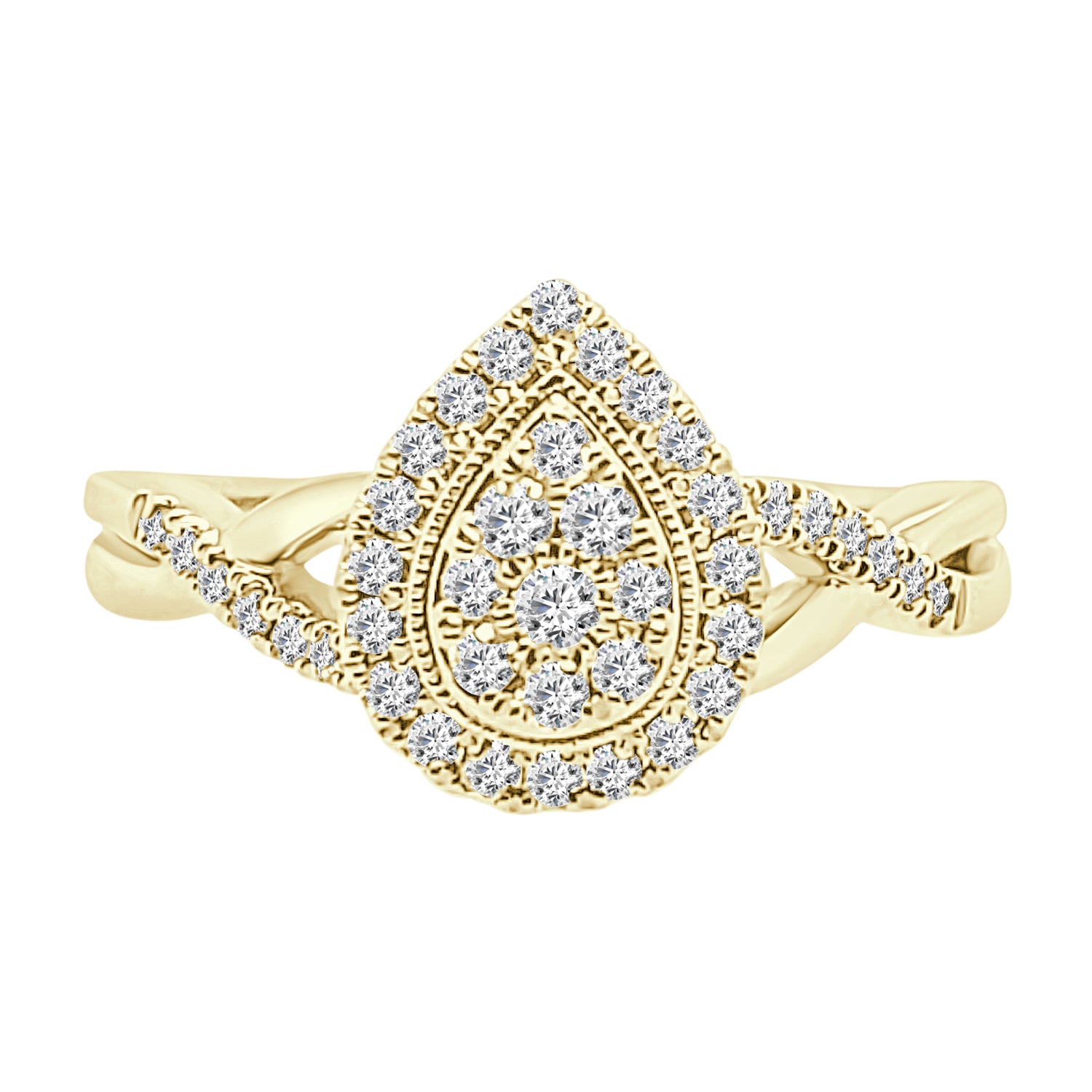 Sure! How about Twist Cluster Pear Diamond Engagement Ring in 10K Yellow Gold (0.33 ct)?