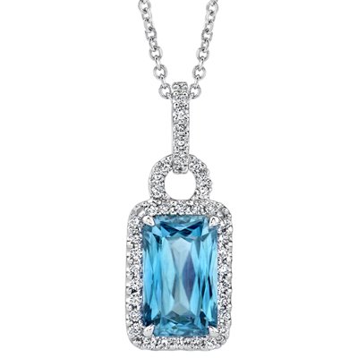 18 Karat White Gold Halo Necklace with 6.51 Zircon Gemstone