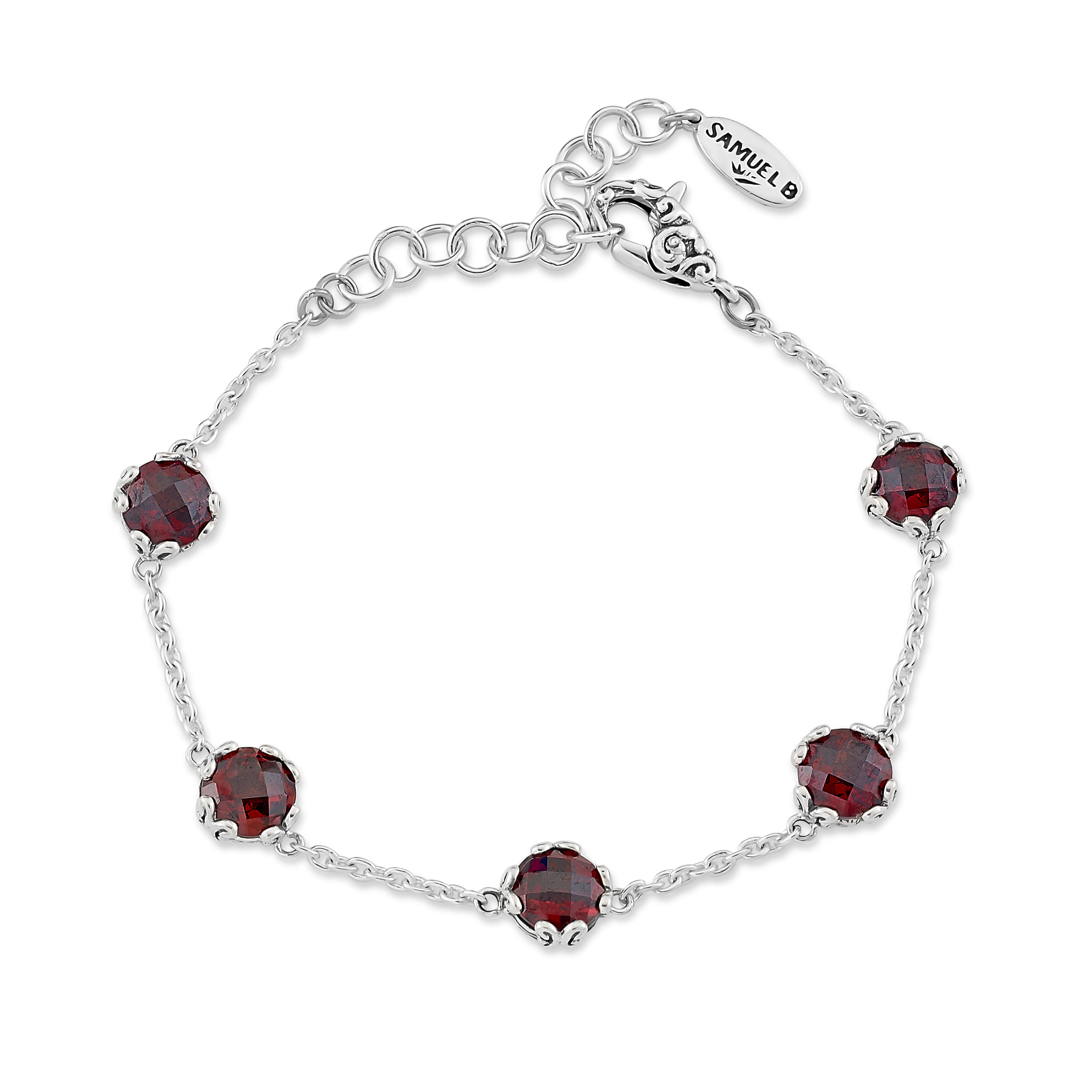 Stationed Garnet Sterling Silver Bracelet