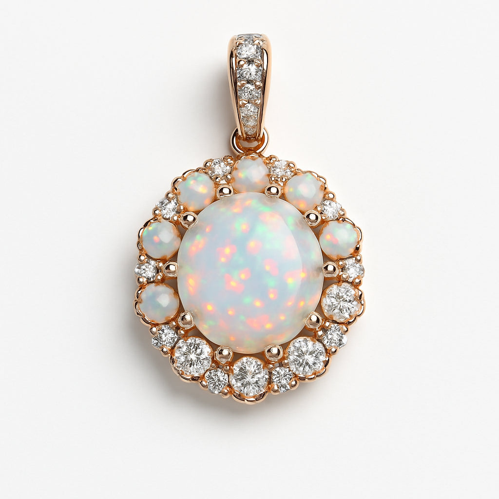 Opal Estate Floral Pendant Necklace in 14K Yellow Gold