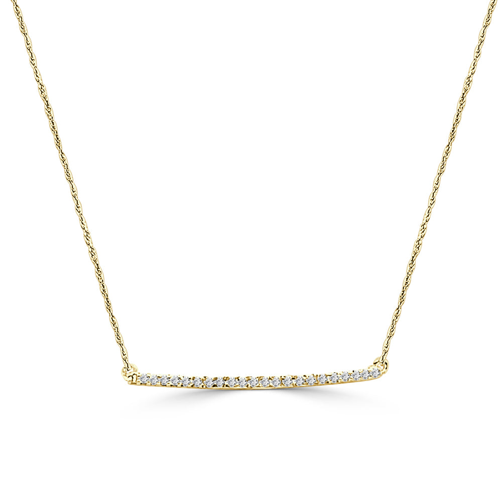 10K Yellow Gold Round Diamond Bar Pendant Necklace with 0.10 ct Natural Diamond
