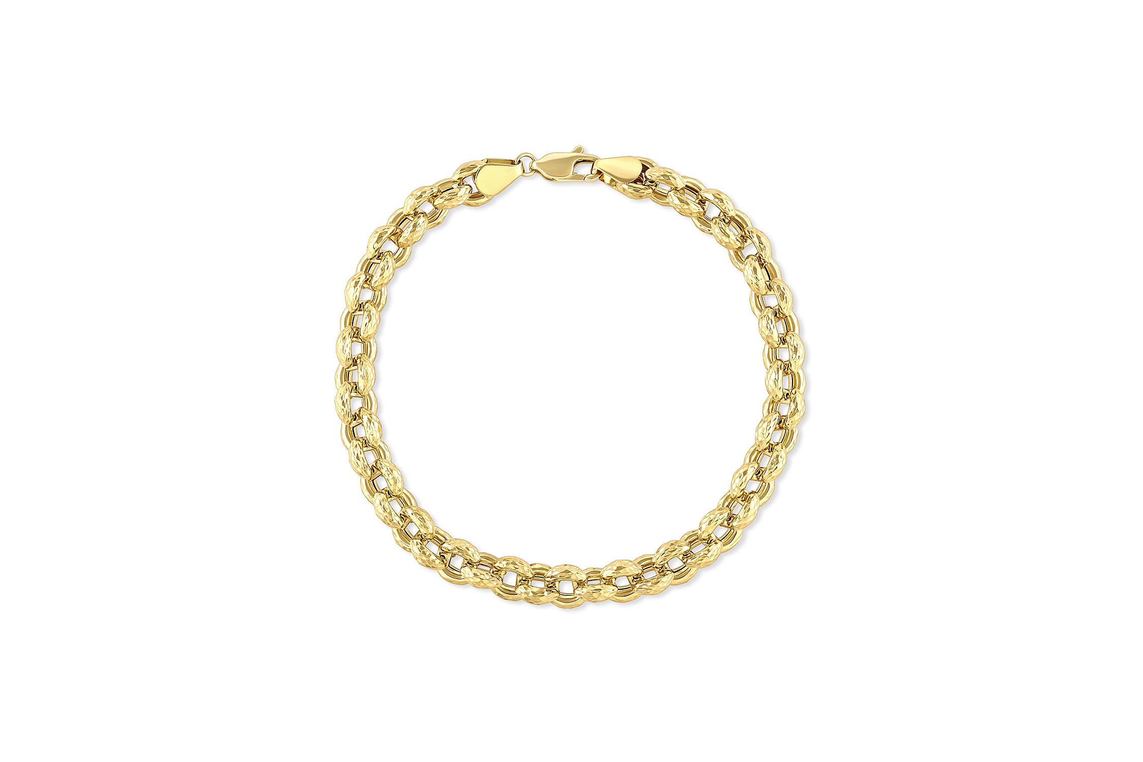 14K Yellow Gold Diamond Cut Rolo Chain Bracelet