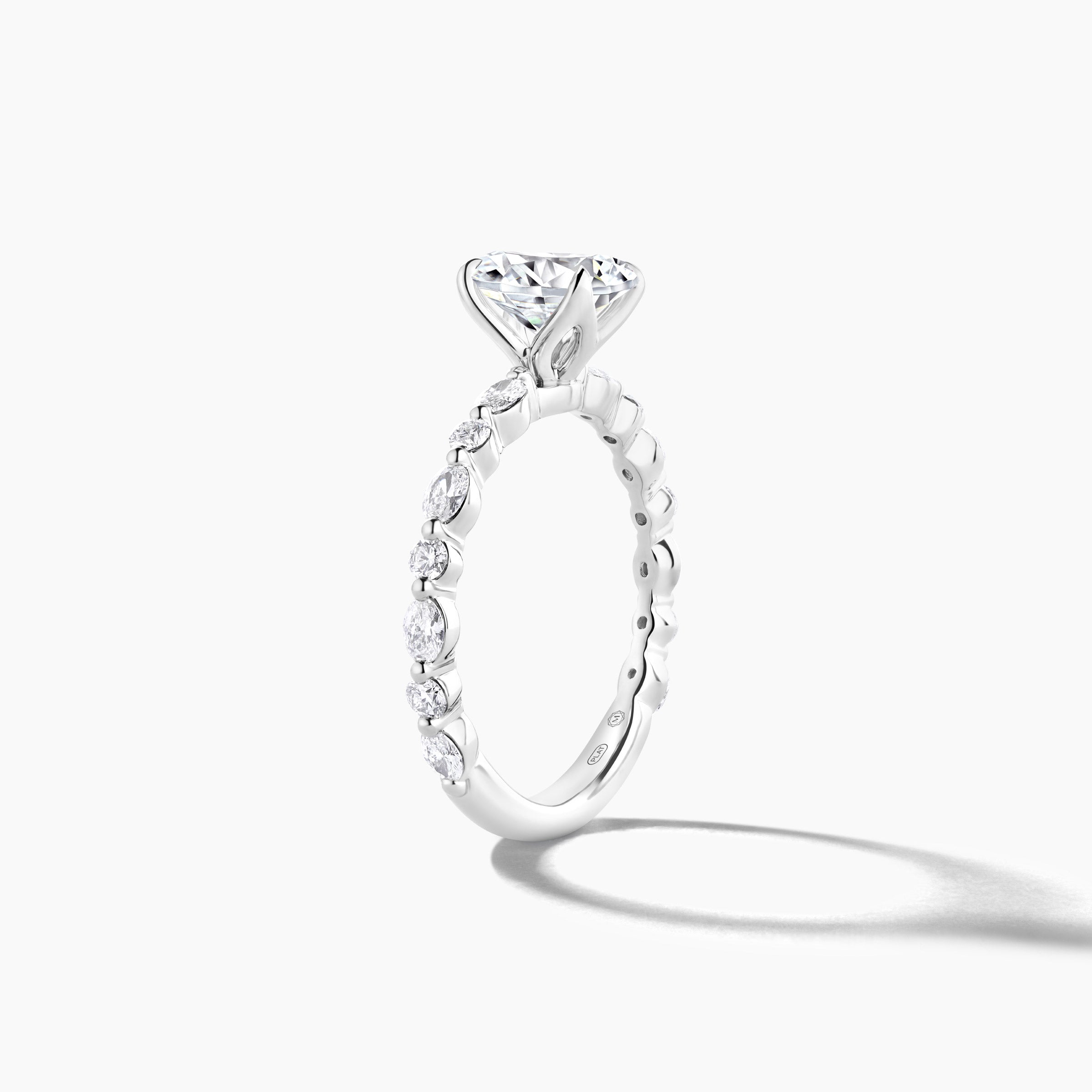 Platinum Oval and RBC Alternating Diamond Band for Engagement Mounting
