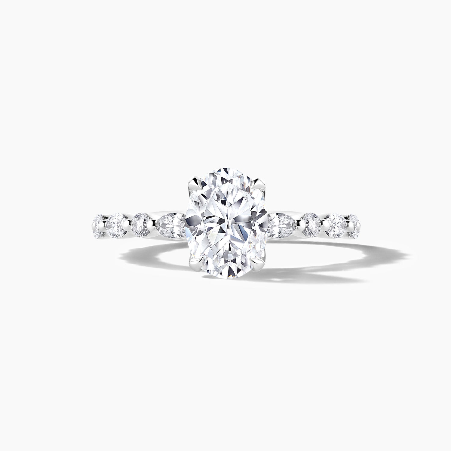 Platinum Oval and RBC Alternating Diamond Band for Engagement Mounting