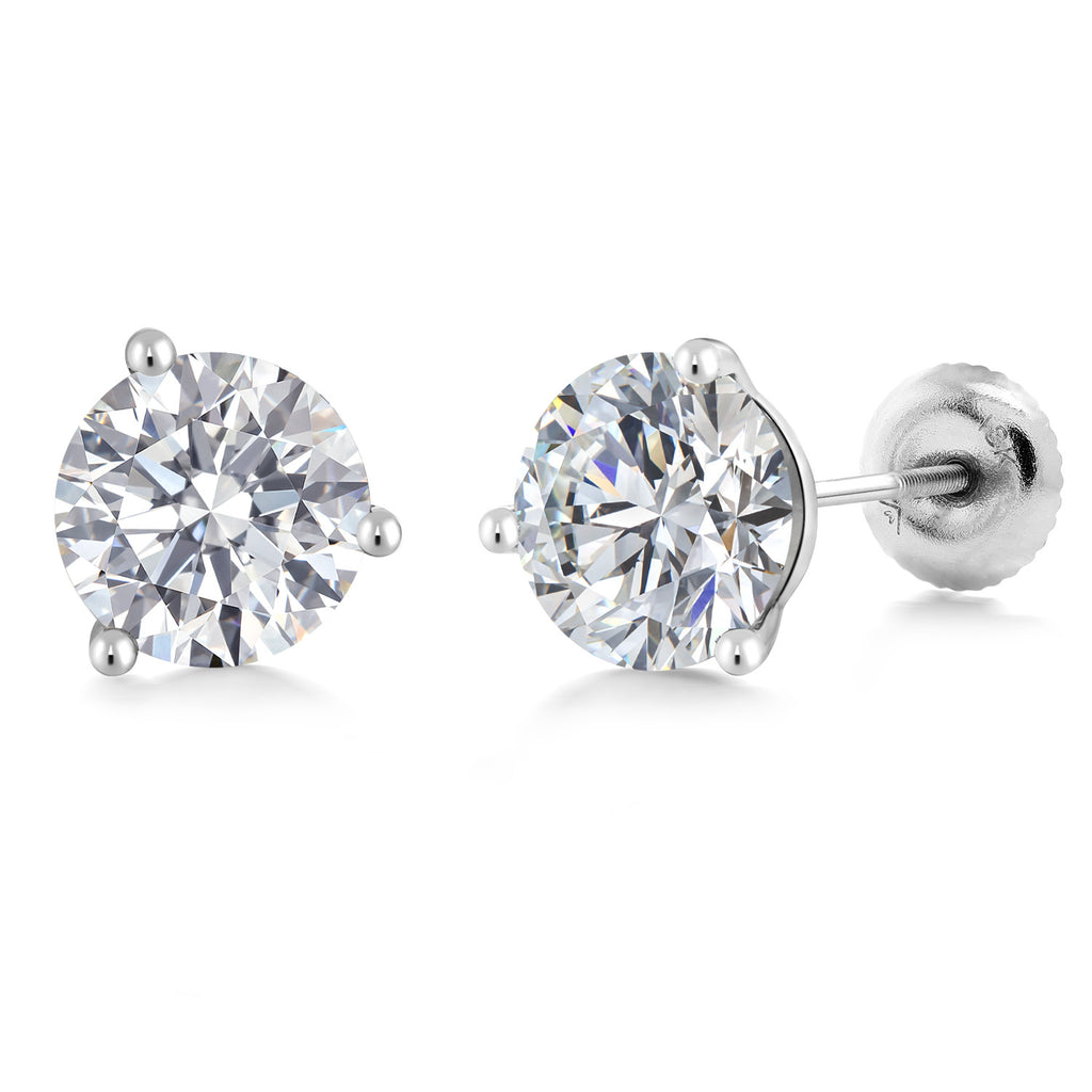 Martini Solitaire Stud Earrings in 14 Karat White Gold with Lab Diamond - Round Shape 2ct