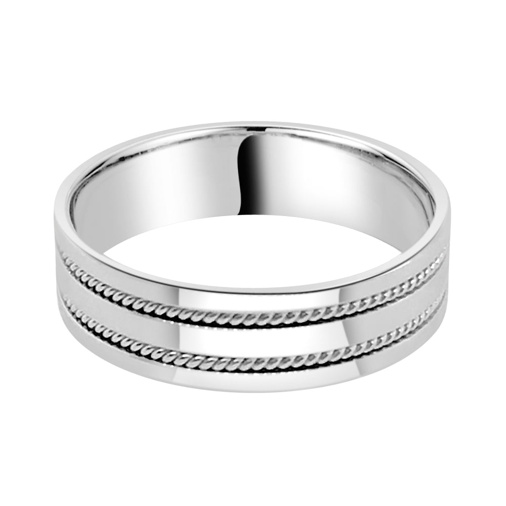 10K White Gold Wedding Band with Double Inlay Cording