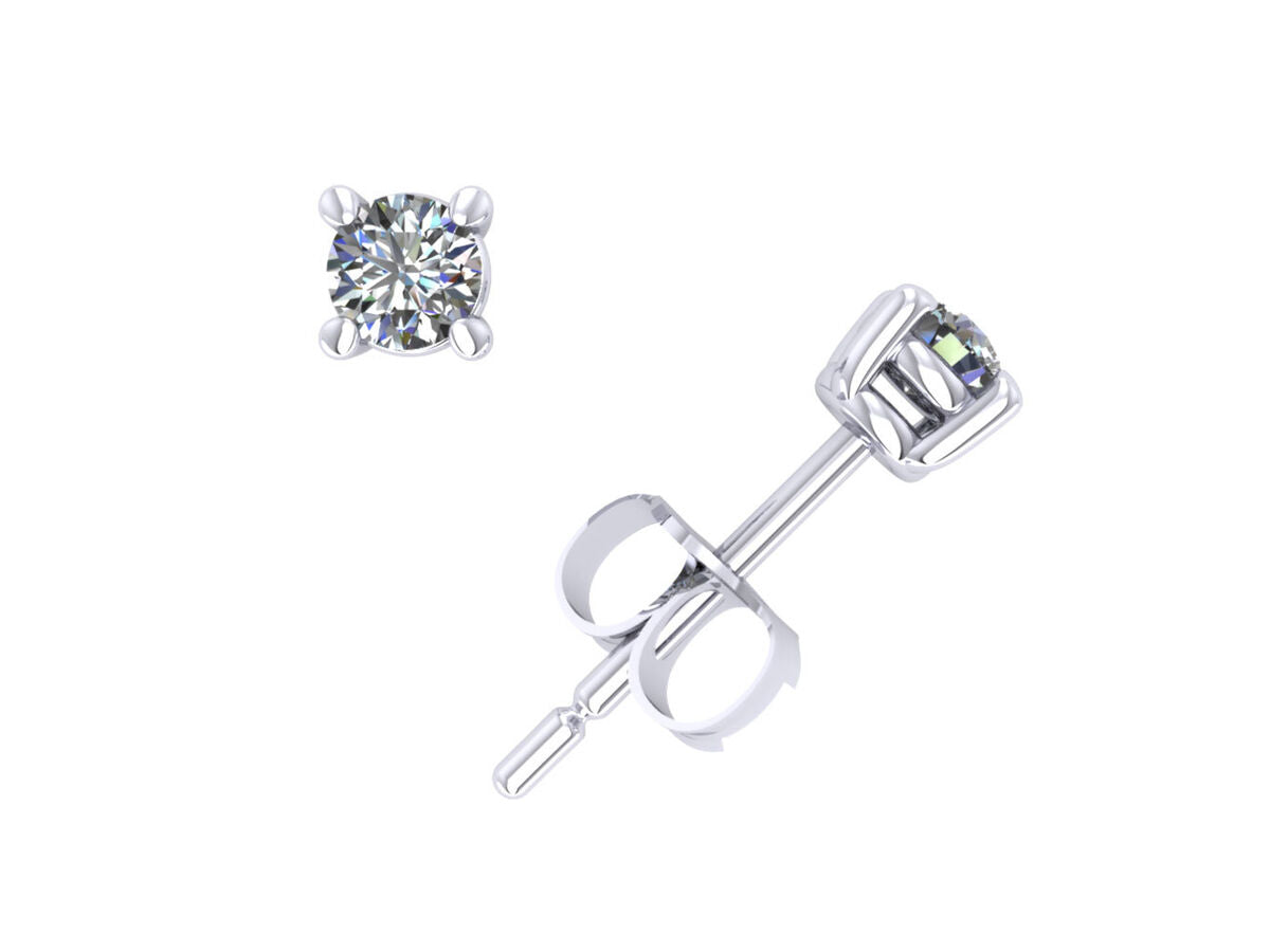 14K White Gold Lab Diamond Solitaire Stud Earrings, 0.25 ct Round