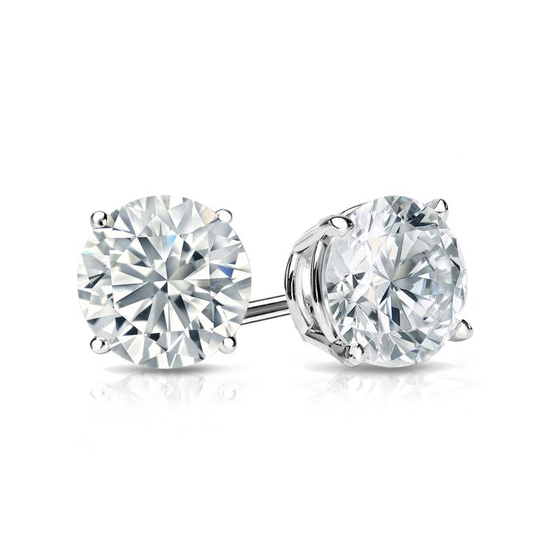 Sparkling Solitaire Studs: 4 Prong Round 0.73 ct Natural Diamond in 14 Karat White Gold