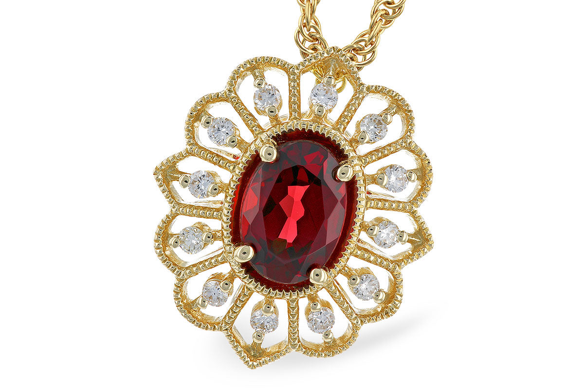 Vintage Style 14 Karat Yellow Gold Oval Garnet Necklace - 0.80 Carat