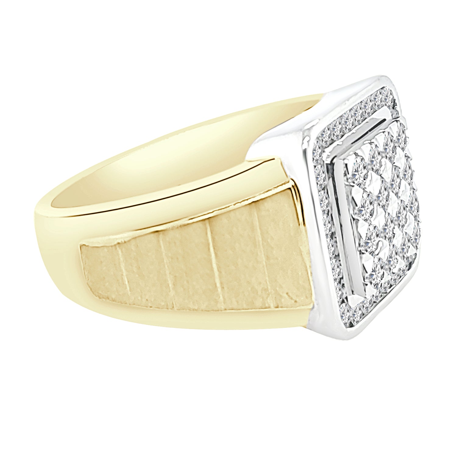 10 Karat Two-Tone Satin Cushion Halo Ring with 1.00 Carat Natural Diamond
