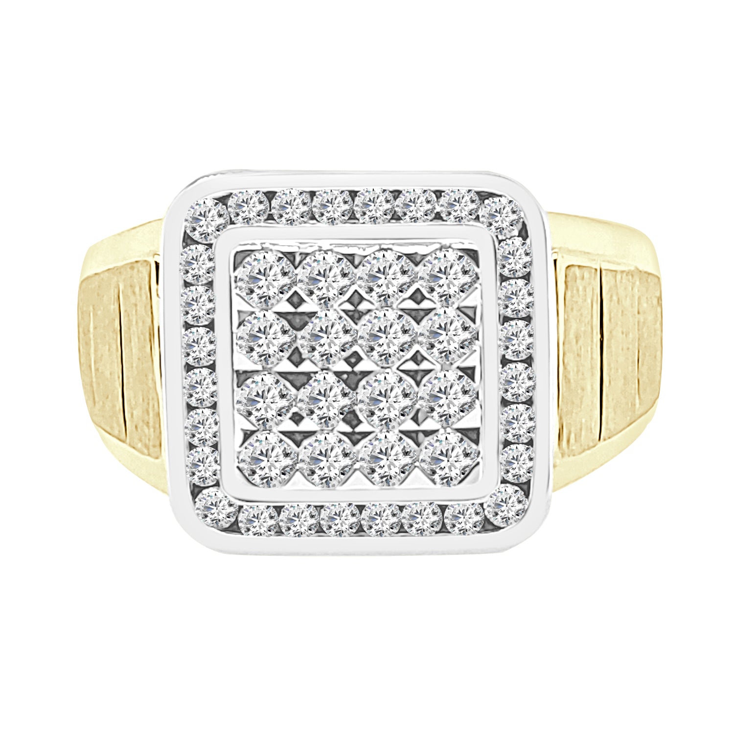 10 Karat Two-Tone Satin Cushion Halo Ring with 1.00 Carat Natural Diamond