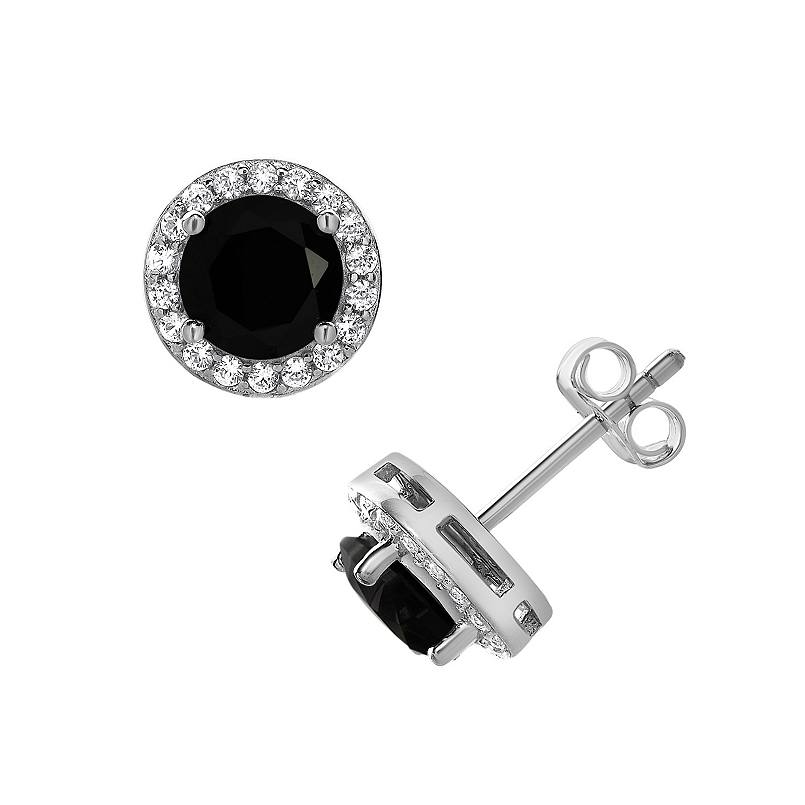 Black Spinel and White Topaz Sterling Silver Stud Earrings