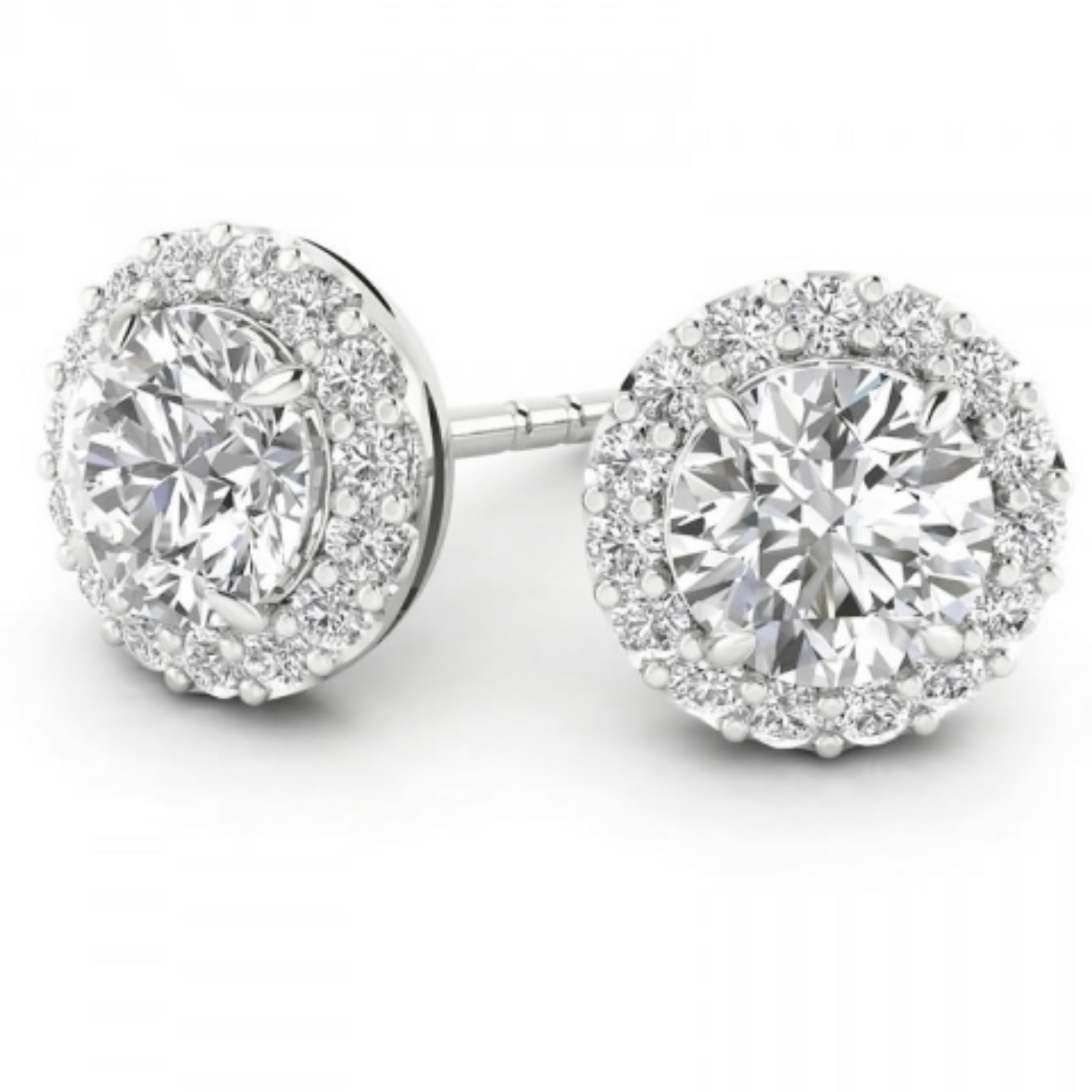 14K White Gold Fancy Halo Stud Earrings with Natural Diamond (0.22 ct)