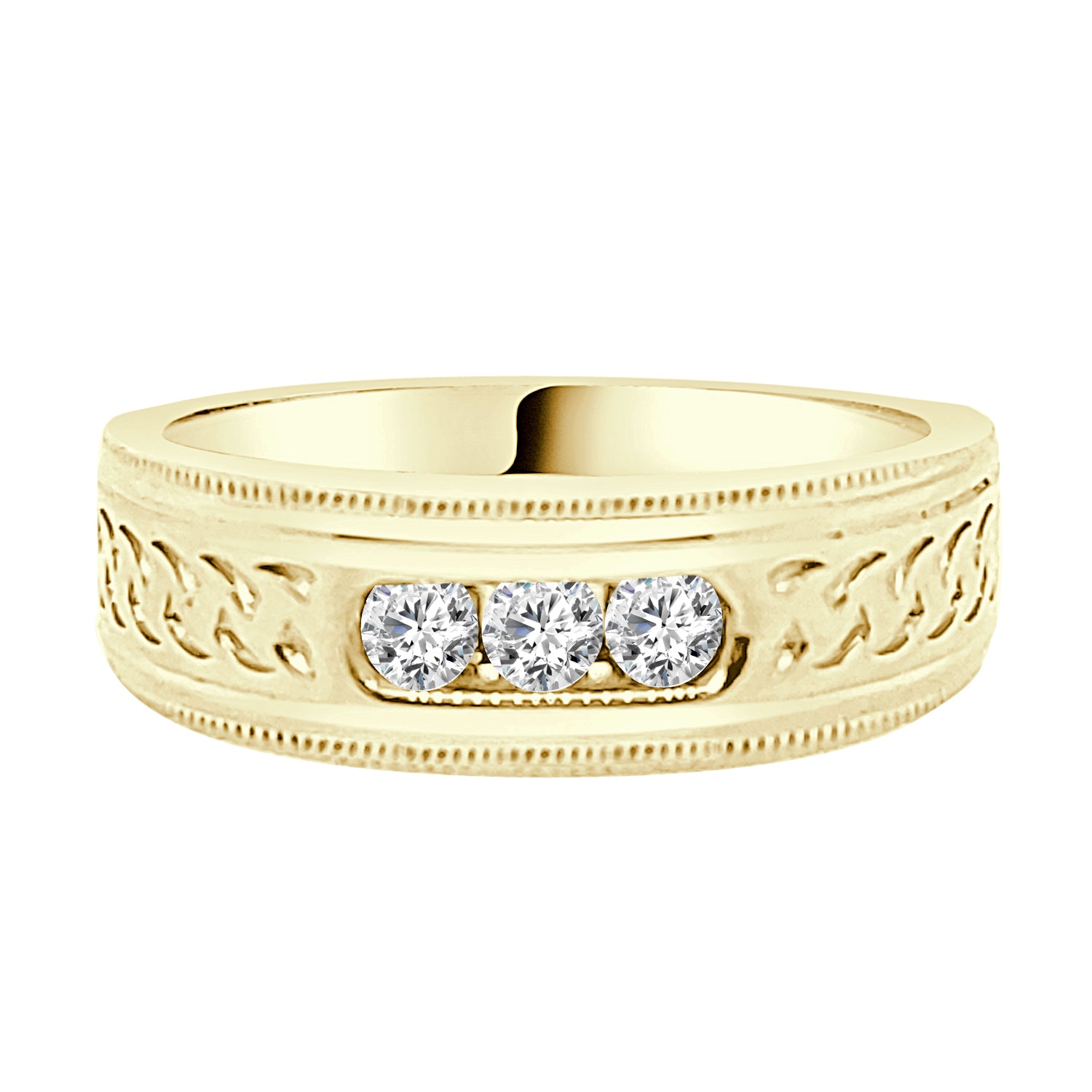 Braided 3 Stone Channel Wedding Band in 10 Karat Yellow Gold with Natural Diamond Accents (0.25 ct)