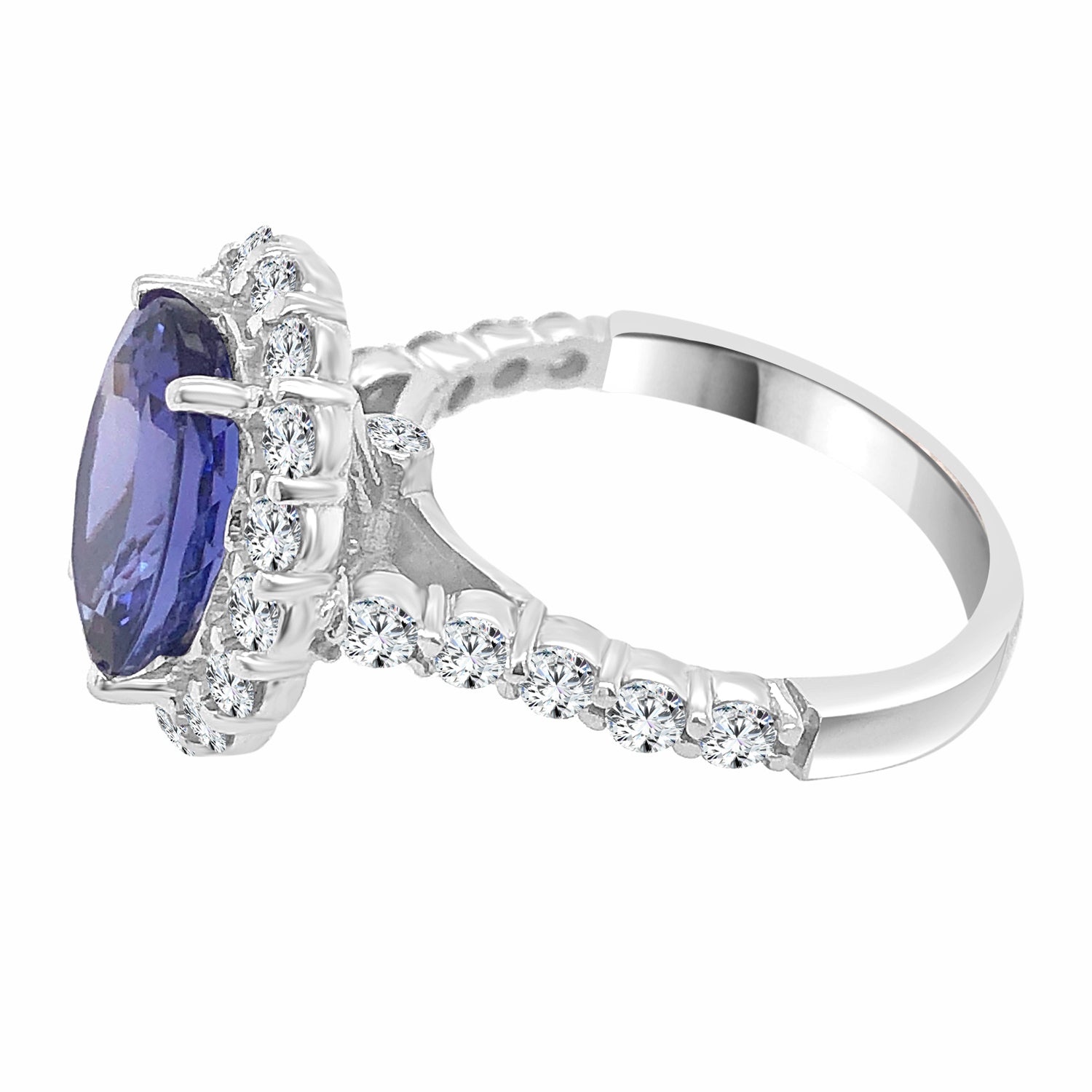 14K White Gold Tanzanite Halo Ring with Oval Shape - 3.58 Carats