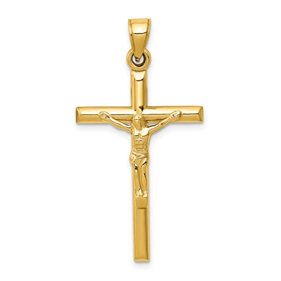 14K Yellow Gold Hollow Crucifix Pendant Necklace