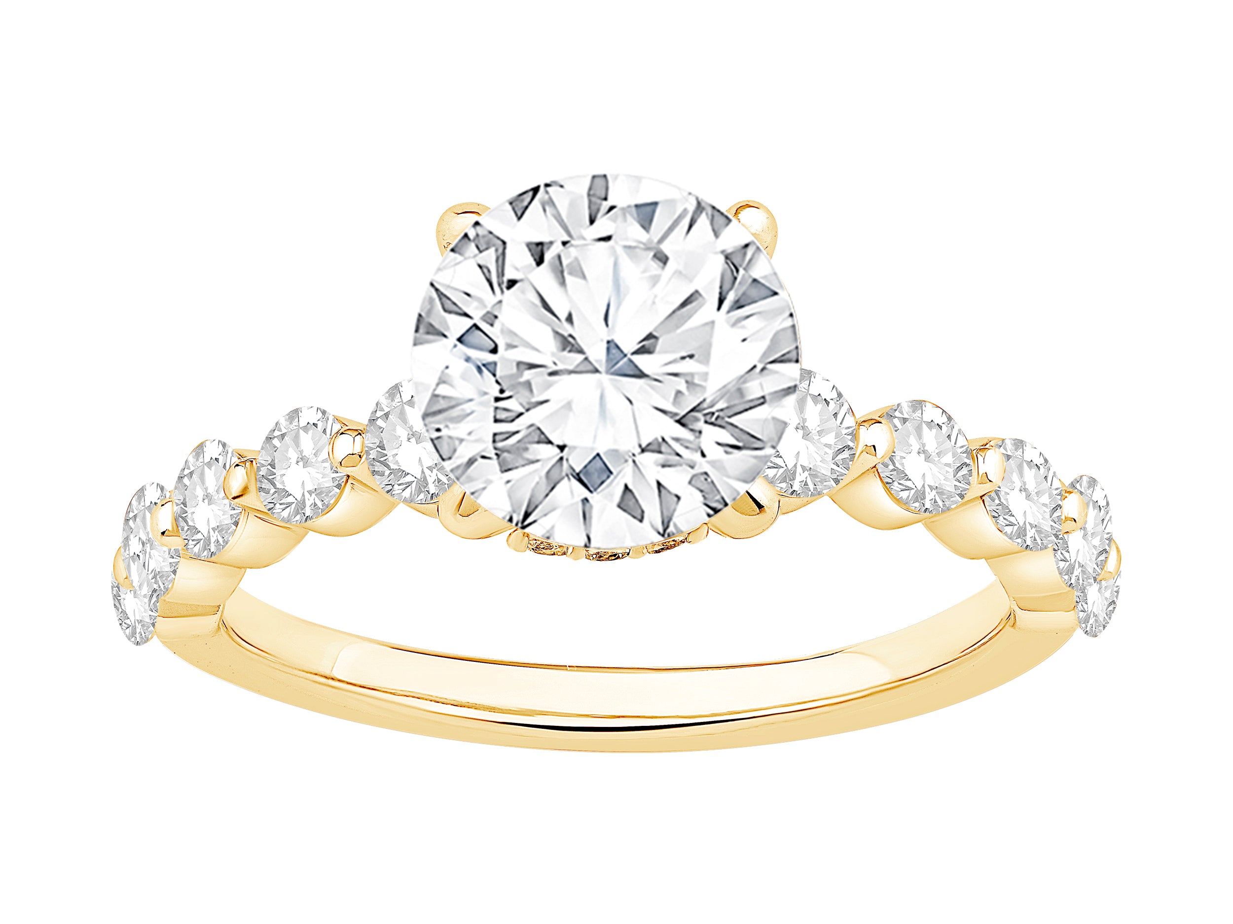 14K Yellow Gold Bubble Band Semi Mount Engagement Ring with Hidden Halo