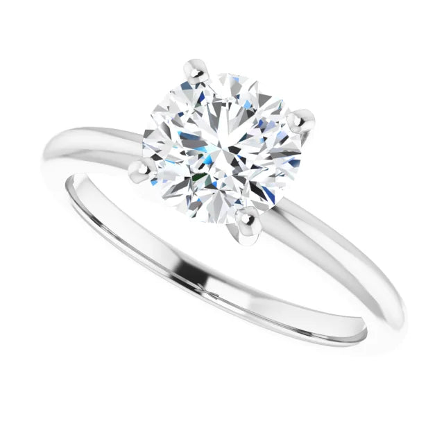 Round 1.00 Carat Natural Diamond Engagement Ring in 14 Karat White Gold