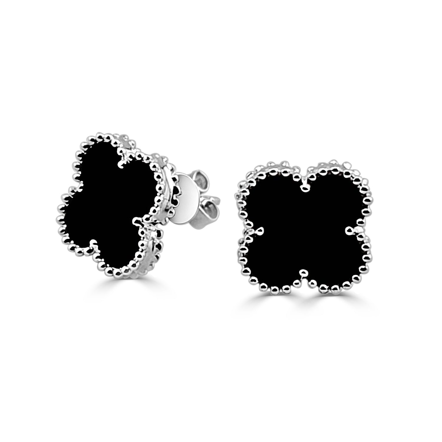 14 Karat Yellow Gold Clover Onyx Earrings - 3.28 Carats