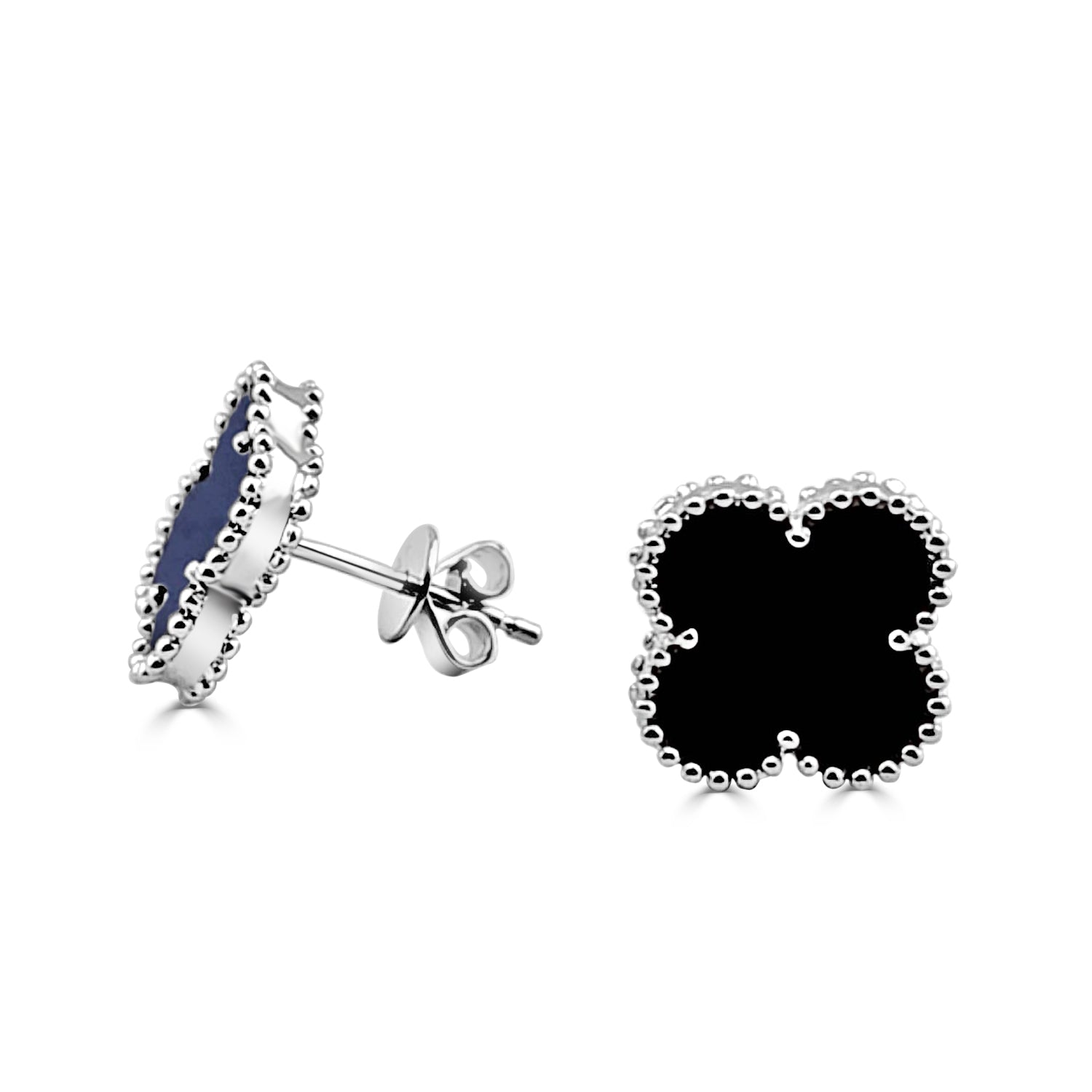 14 Karat Yellow Gold Clover Onyx Earrings - 3.28 Carats