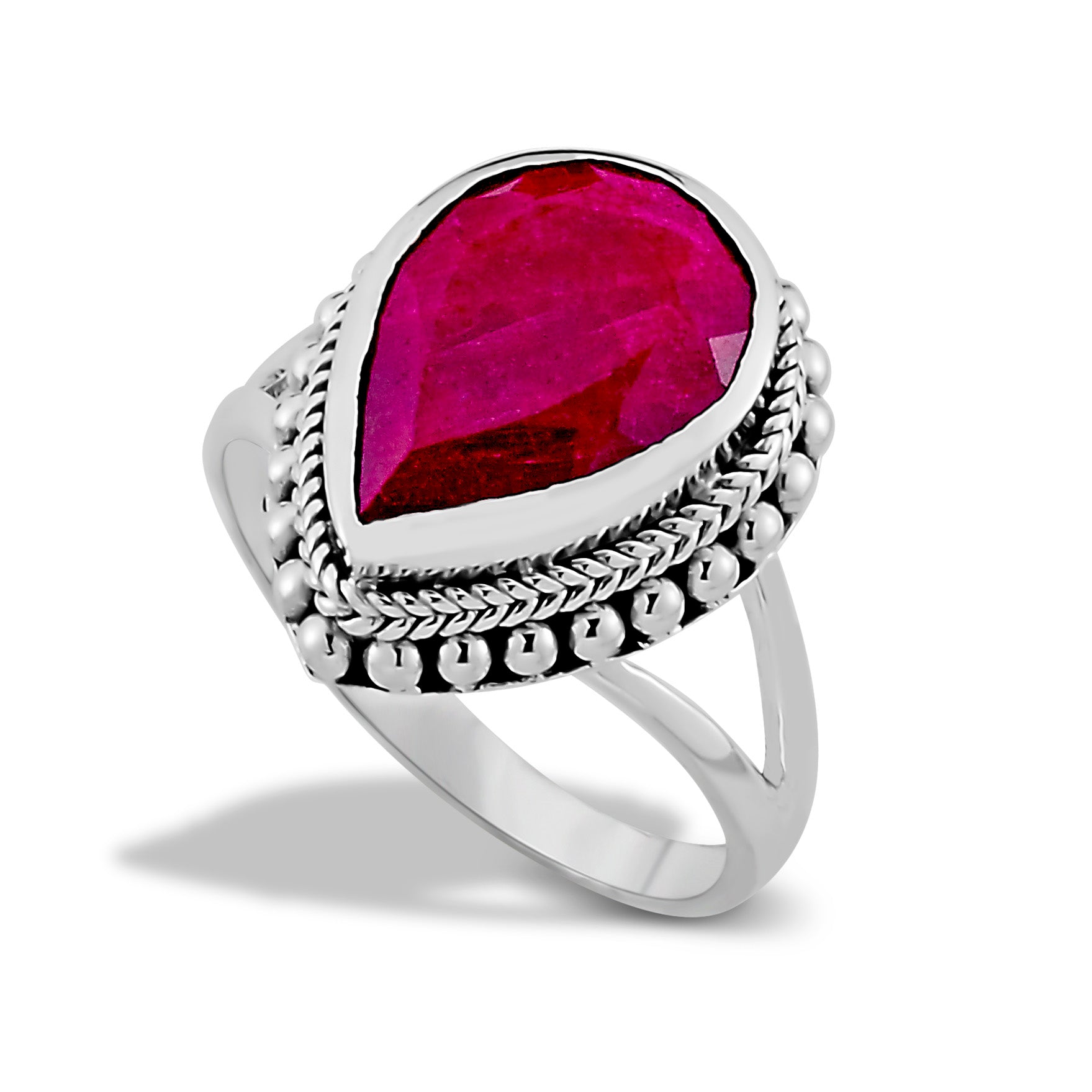 Sterling Silver Teardrop Ruby Ring - Sempu Collection