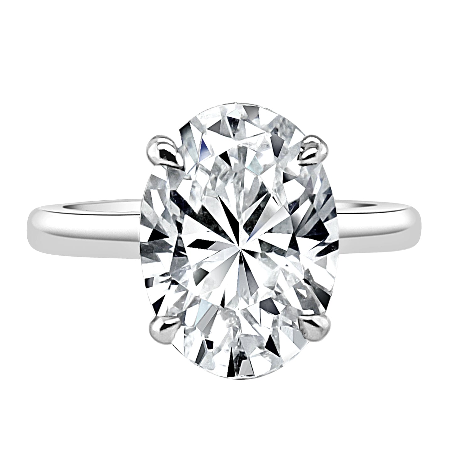 14K White Gold Oval Lab Diamond Engagement Ring - 4.03 Carats
