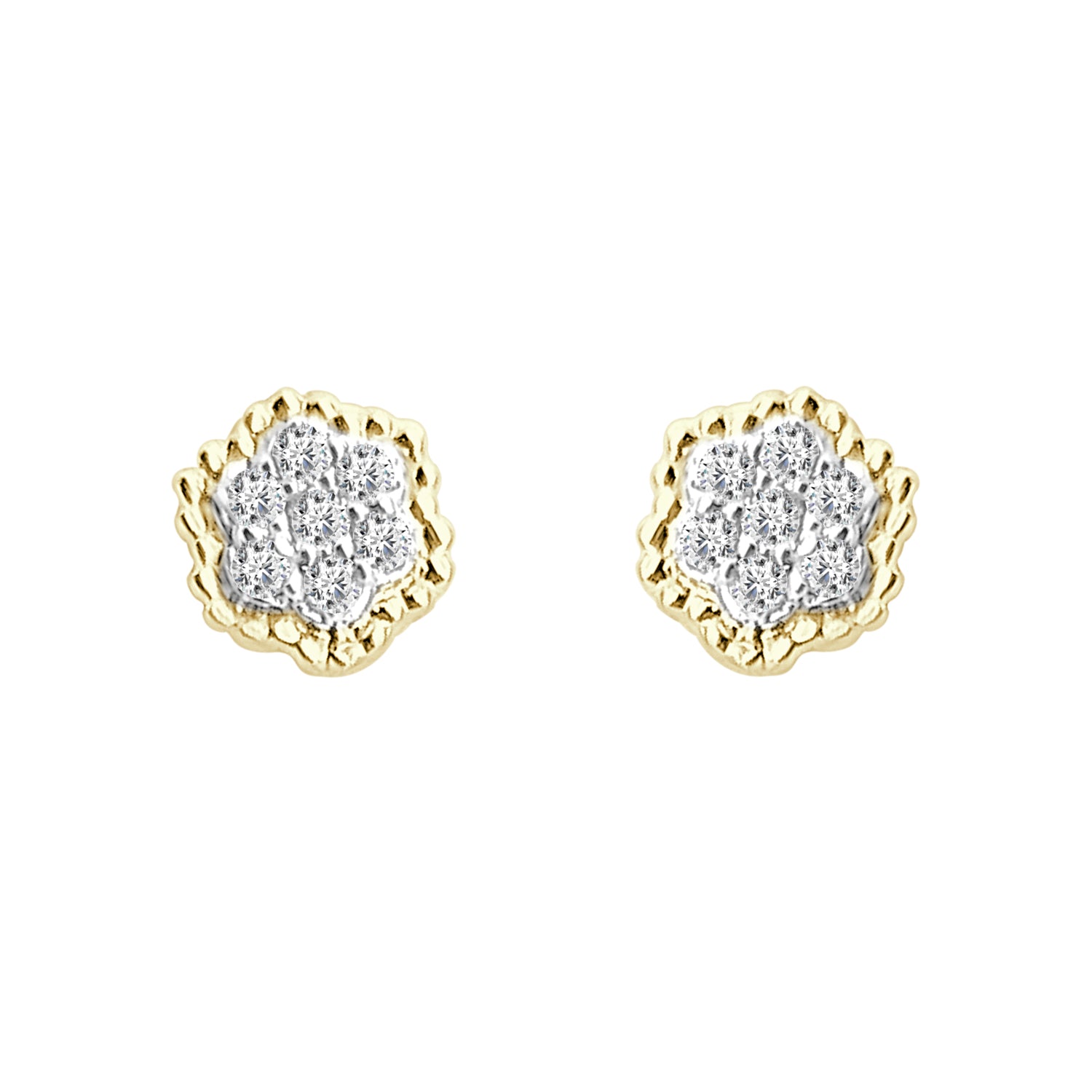Beaded Halo Floral Cluster Earrings in 14 Karat Yellow Gold with Natural Diamond (0.21 ct)