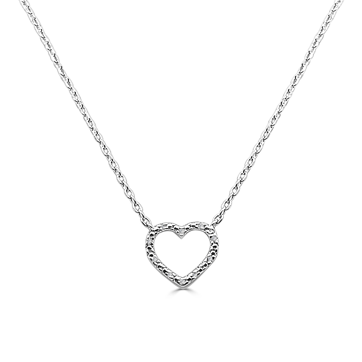 Sterling Silver 0.04 Carat Natural Diamond Open Heart Necklace