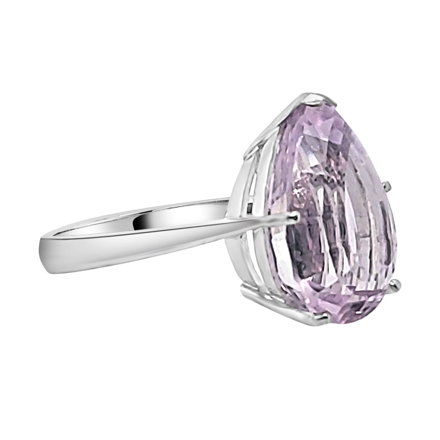 18 Karat White Gold Pear-Shaped Kunzite Ring - 10.61 Carats