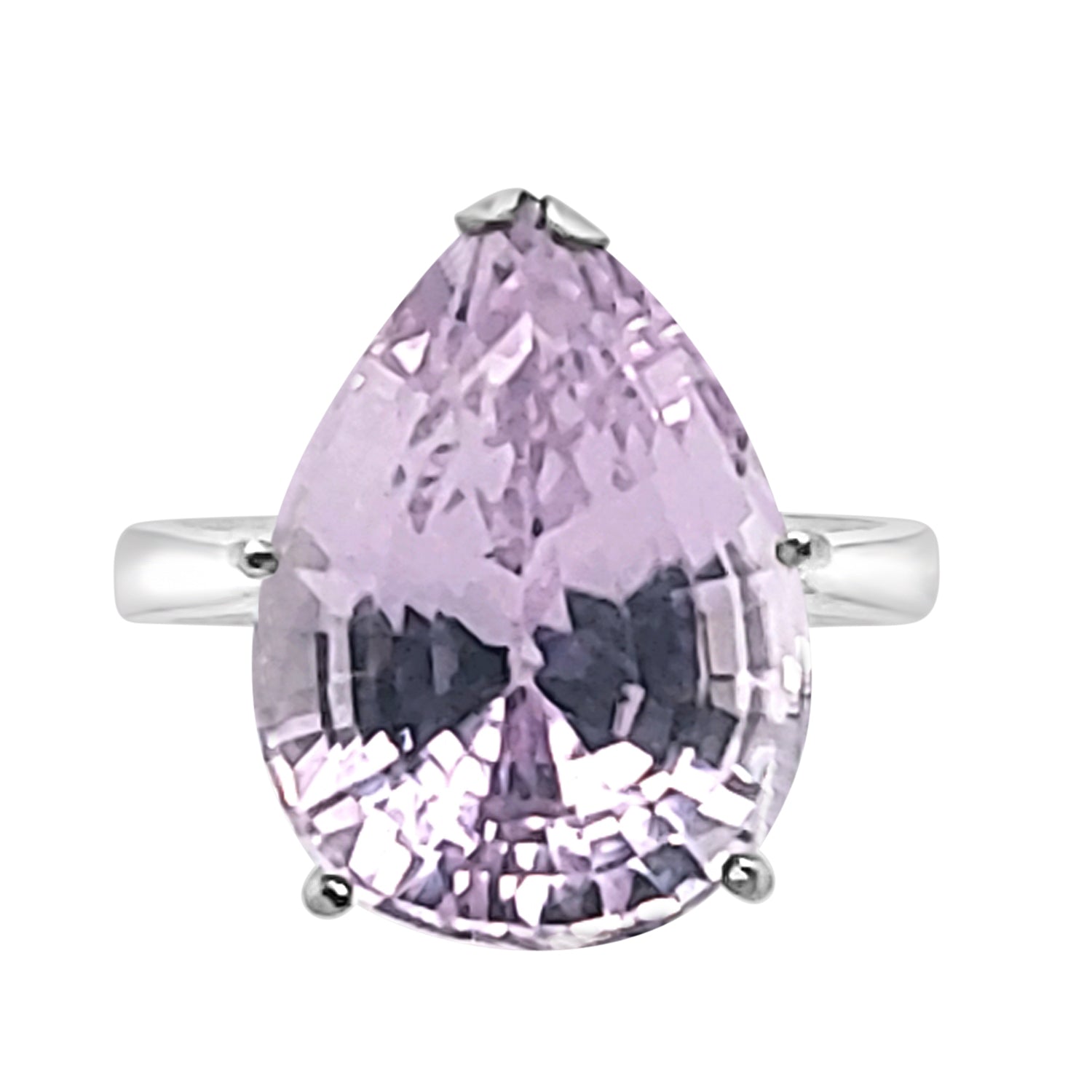 18 Karat White Gold Pear-Shaped Kunzite Ring - 10.61 Carats