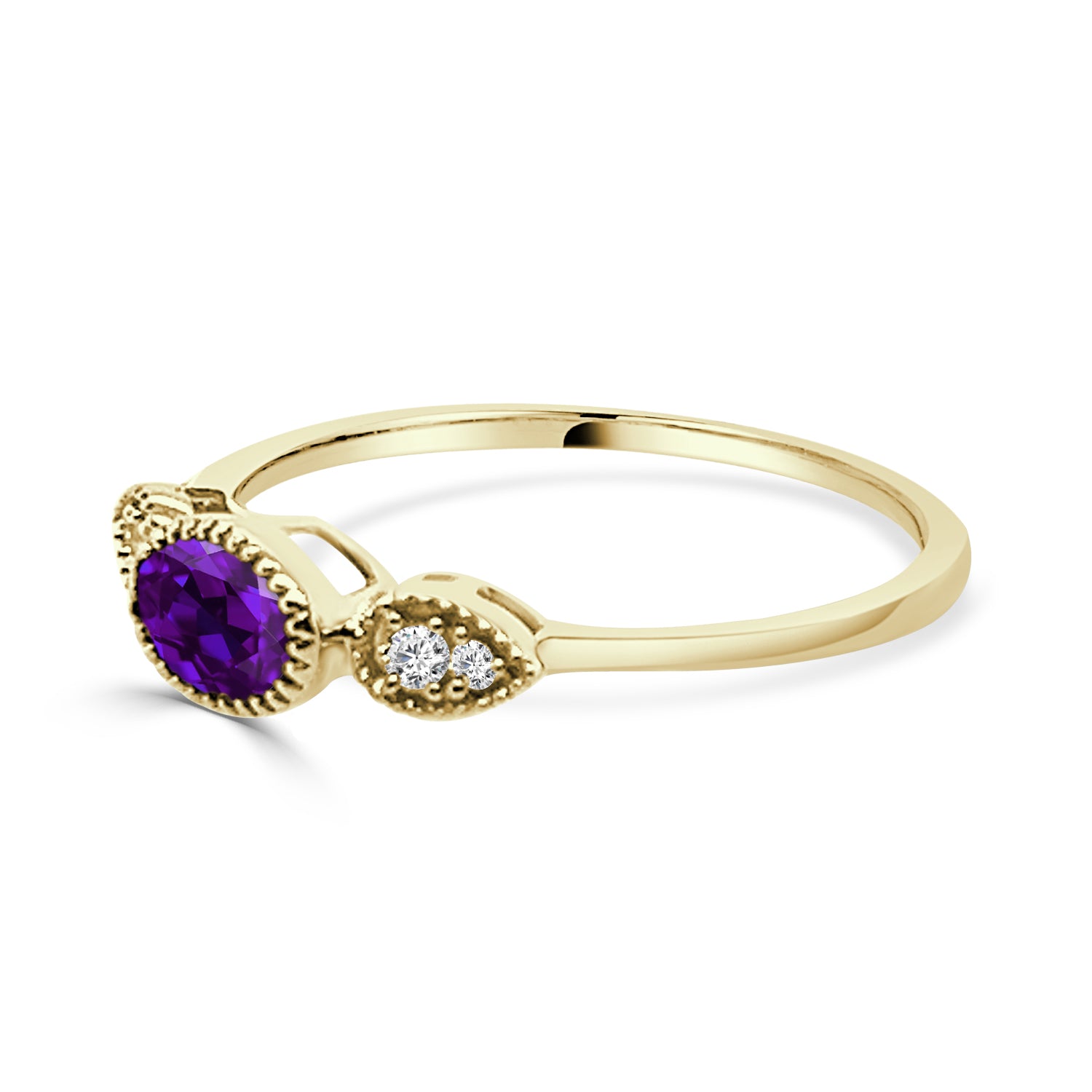 14K Yellow Gold Oval Bezel Set Amethyst Ring 0.40 ctw