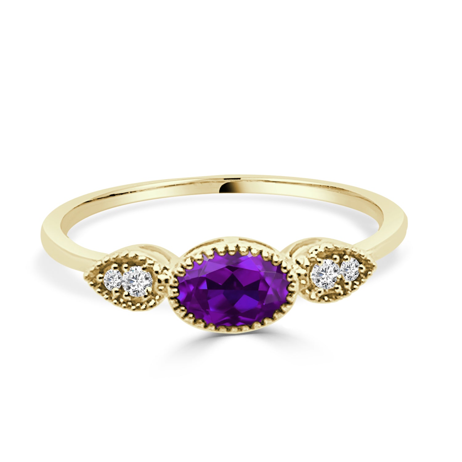 14K Yellow Gold Oval Bezel Set Amethyst Ring 0.40 ctw