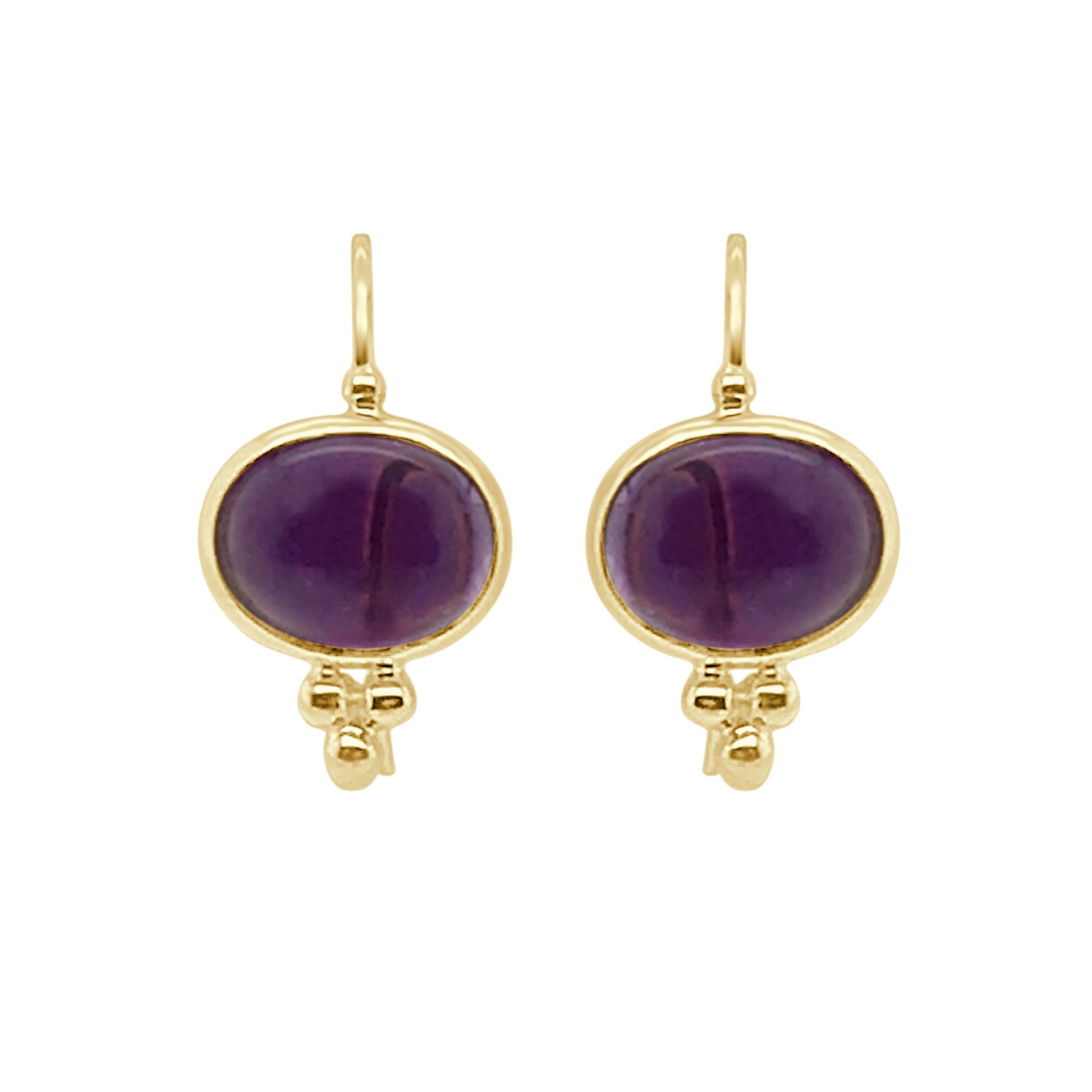 Small Cabochon Capri Amethyst Earrings in 14 Karat Yellow Gold