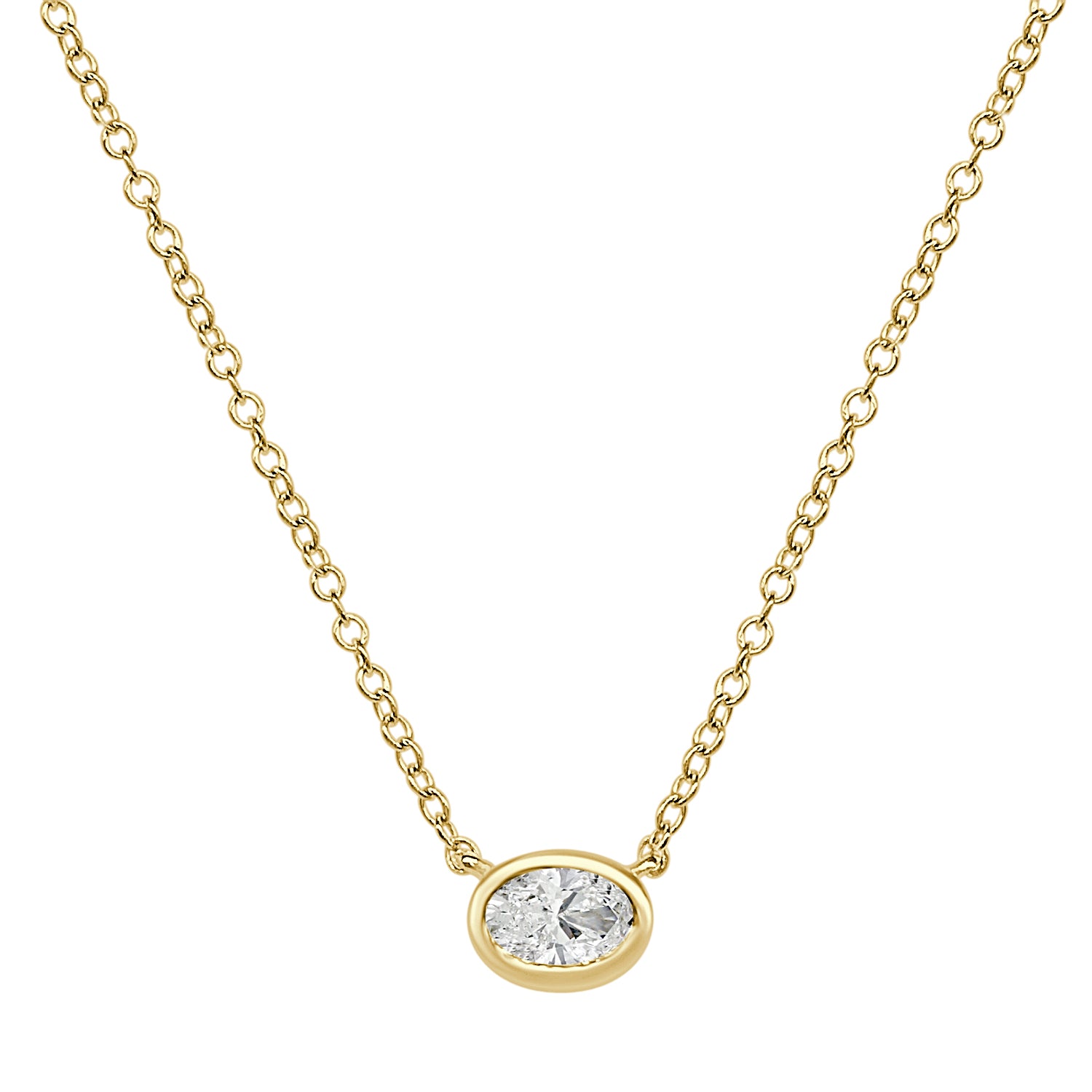 14K Yellow Gold Bezel Set Oval Diamond Necklace (0.33 ct)