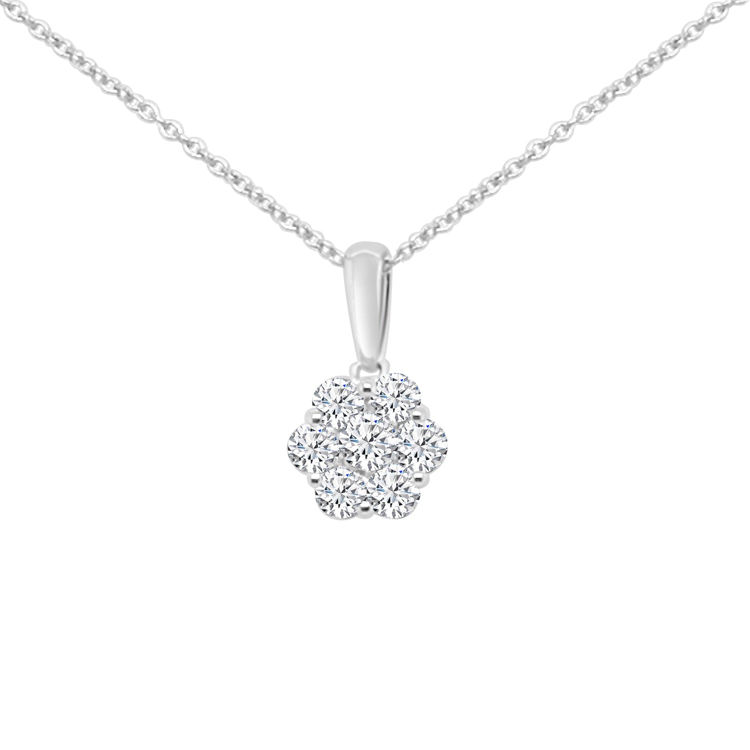Clustered Brilliance: 0.50 Carat Natural Diamond Necklace in 10 Karat White Gold