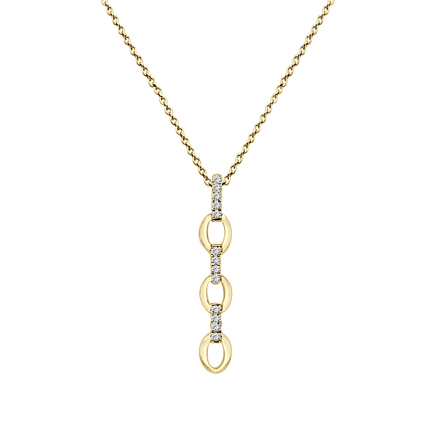 10K Yellow Gold Oval Link Necklace with Natural Diamond 0.07 ct