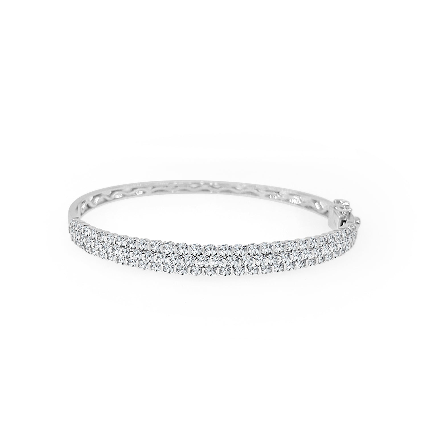 Sure, how about this title: Elegant 3 Row 14 Karat White Gold Bangle with 3.00 Carat Natural Diamond Accent
