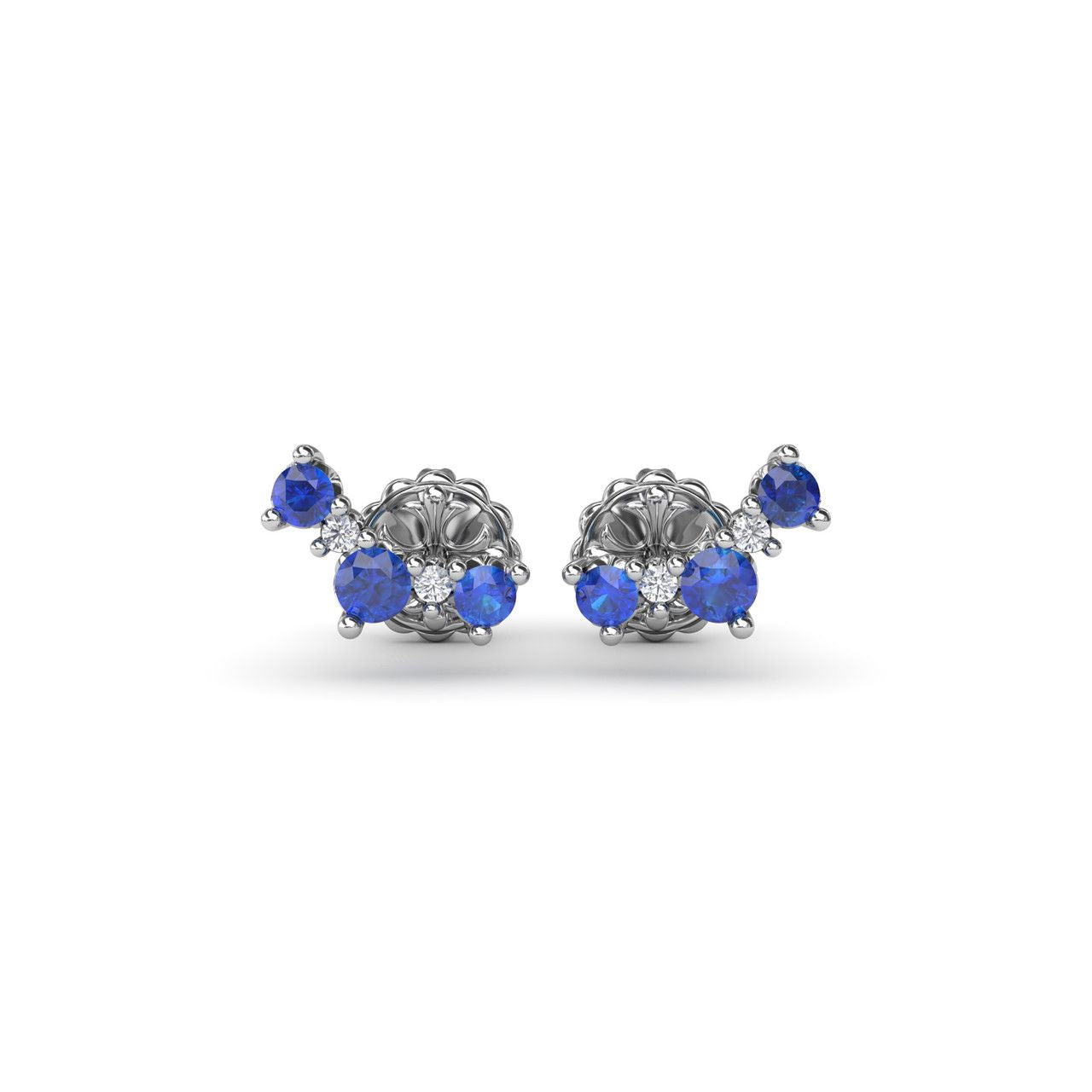 14 Karat White Gold Blue Sapphire Ear Climber Earrings - 0.56 Carat