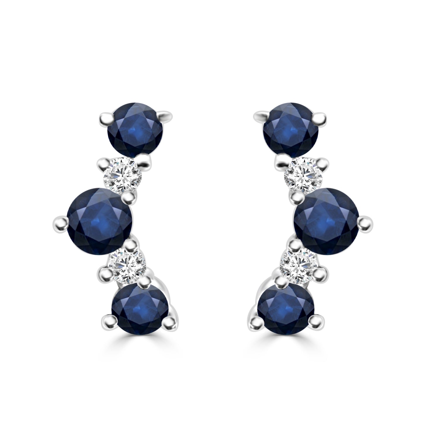 14 Karat White Gold Blue Sapphire Ear Climber Earrings - 0.56 Carat