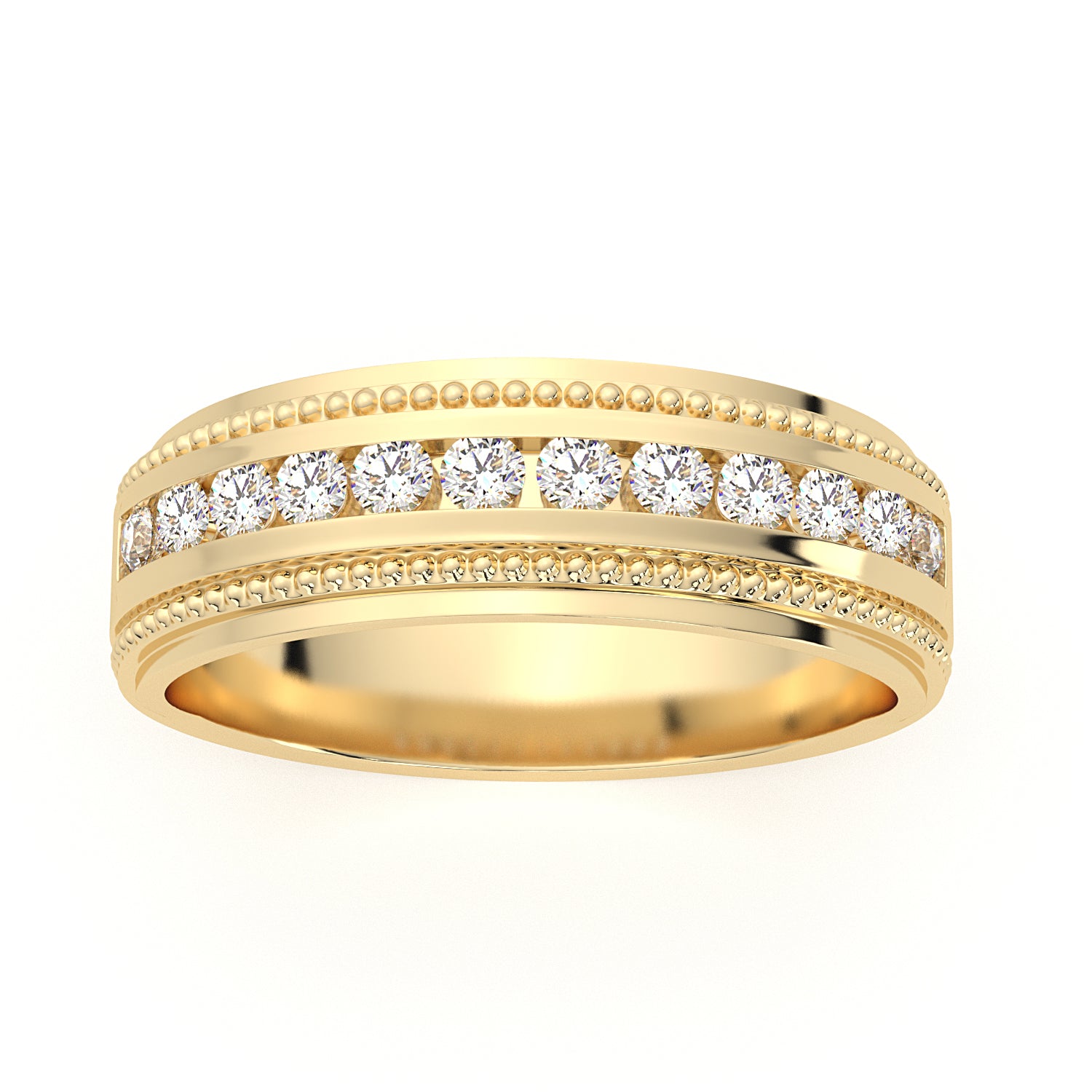 14 Karat Yellow Gold Milgrain Wedding Band with 0.50 ct Natural Diamond