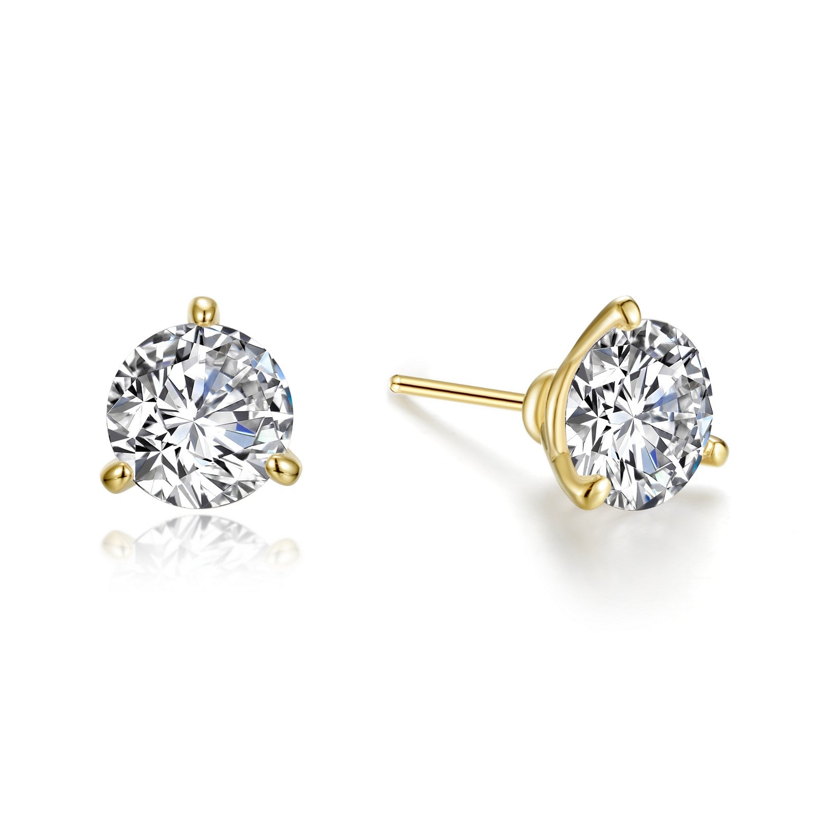 Lassaire 3.00 Solitaire Studs in Martini Style, Gold Plated Sterling Silver